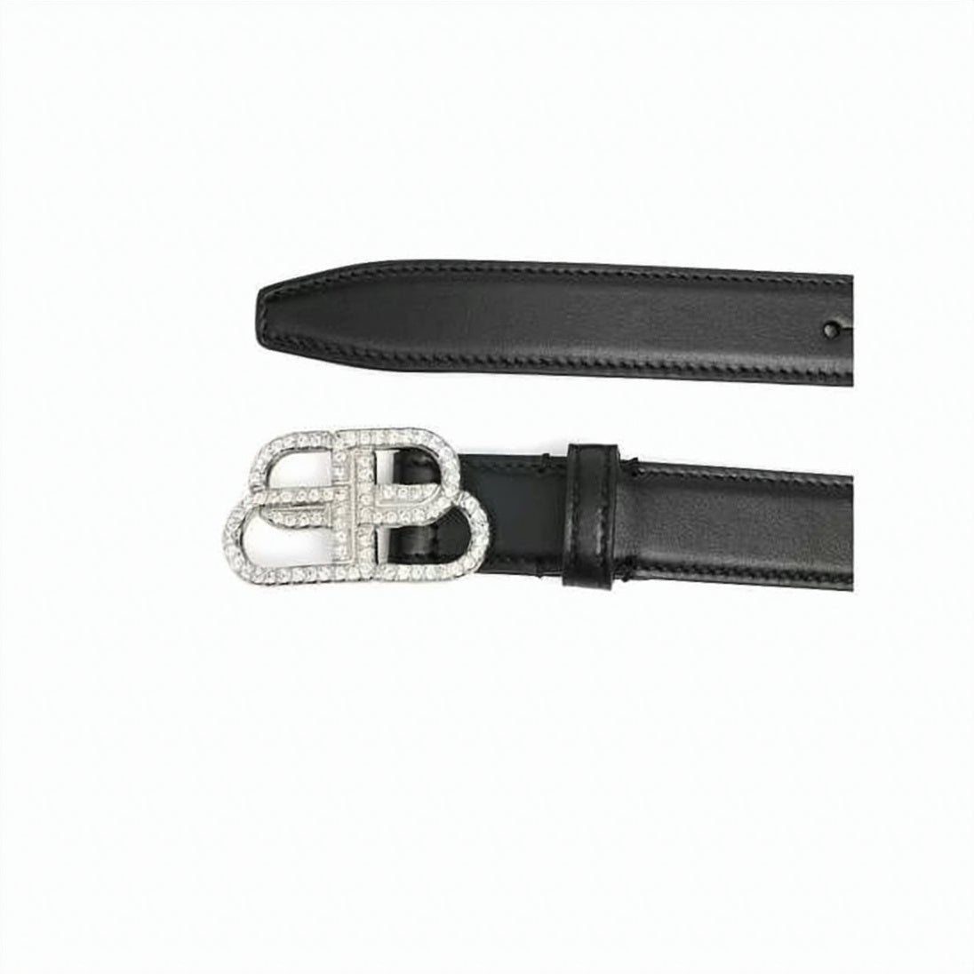 Black Polished Leather Crystal Buckle Belt