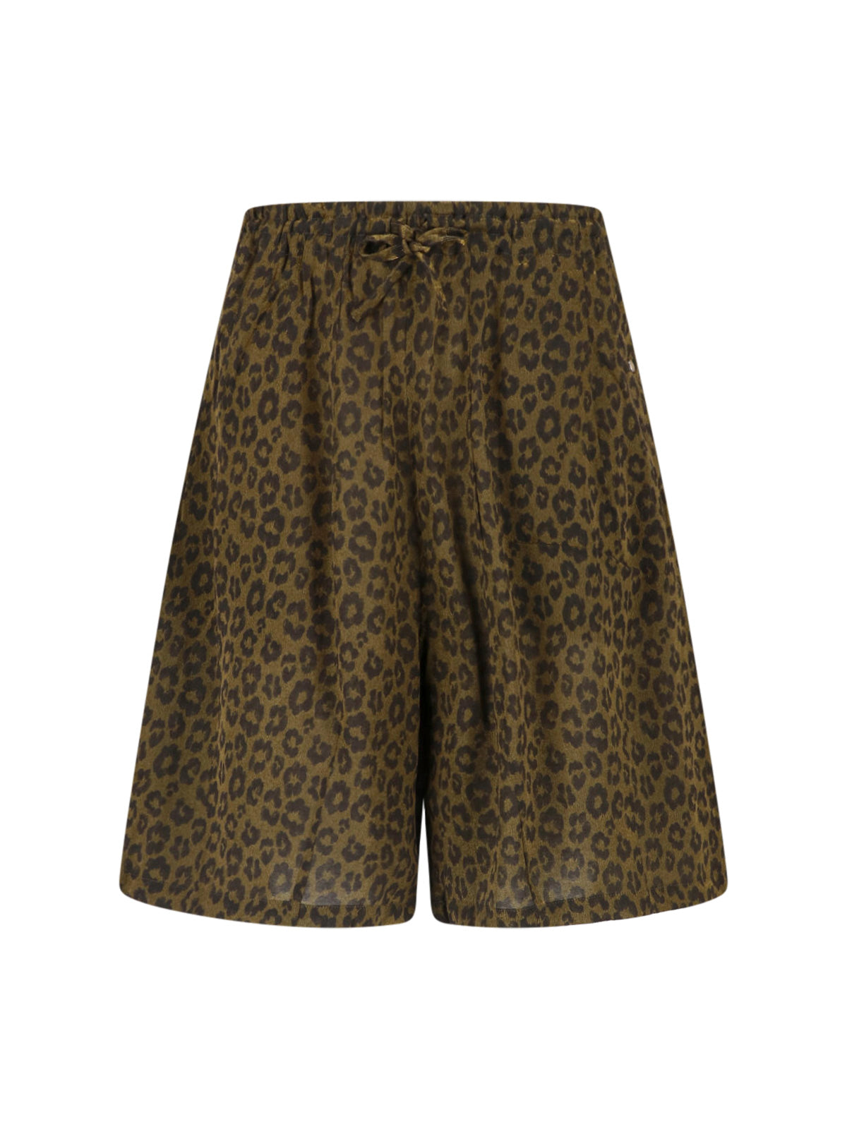 Brown Animal Print Drawstring Cotton Shorts