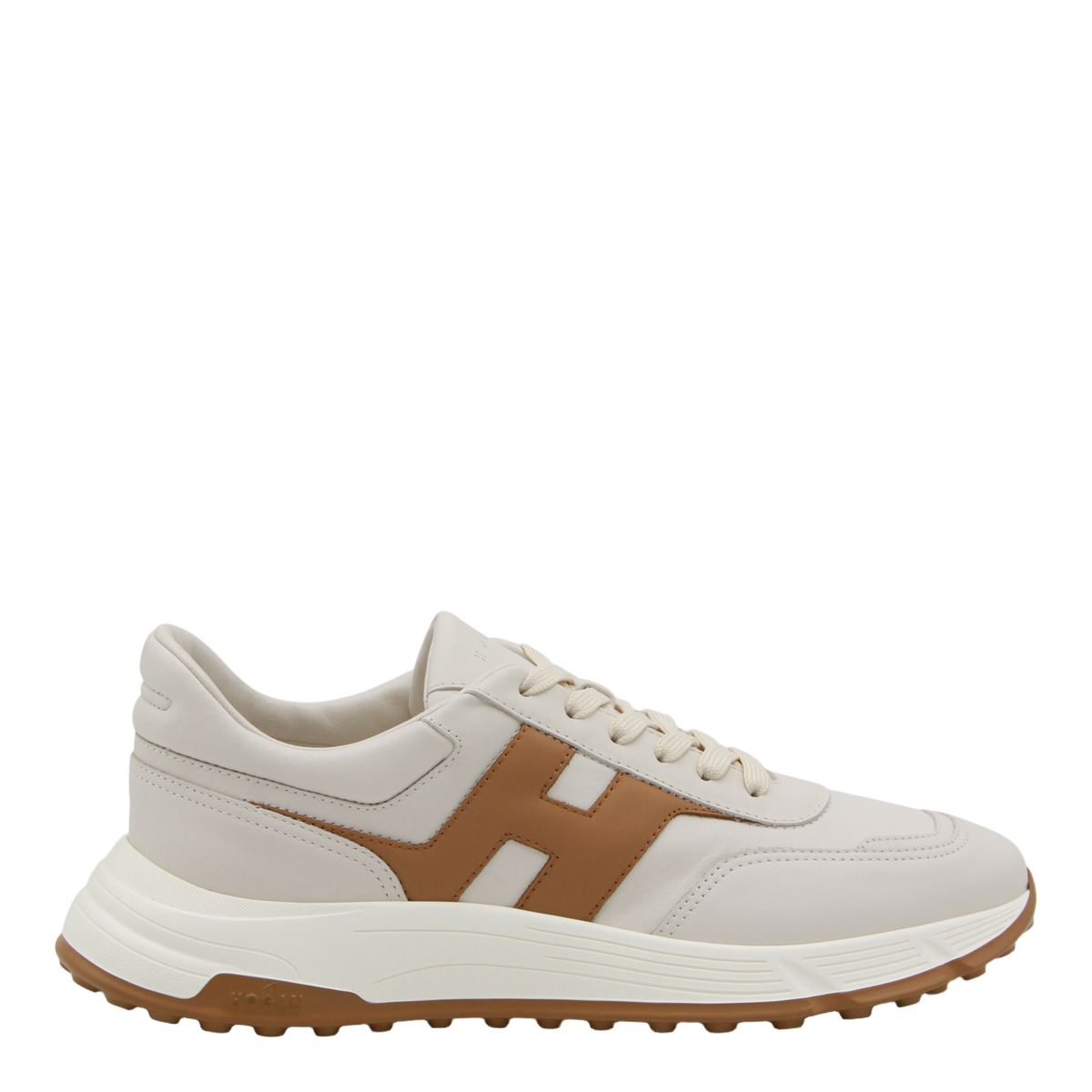 Cream Base Sneakers with Tan Logo