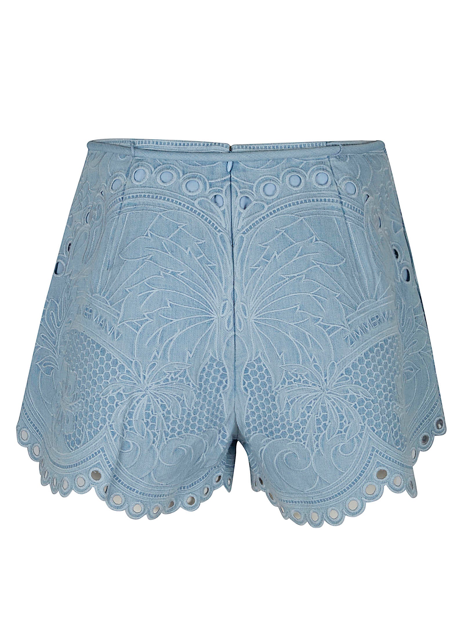 Blue Cotton Bermuda Shorts with Embroidery