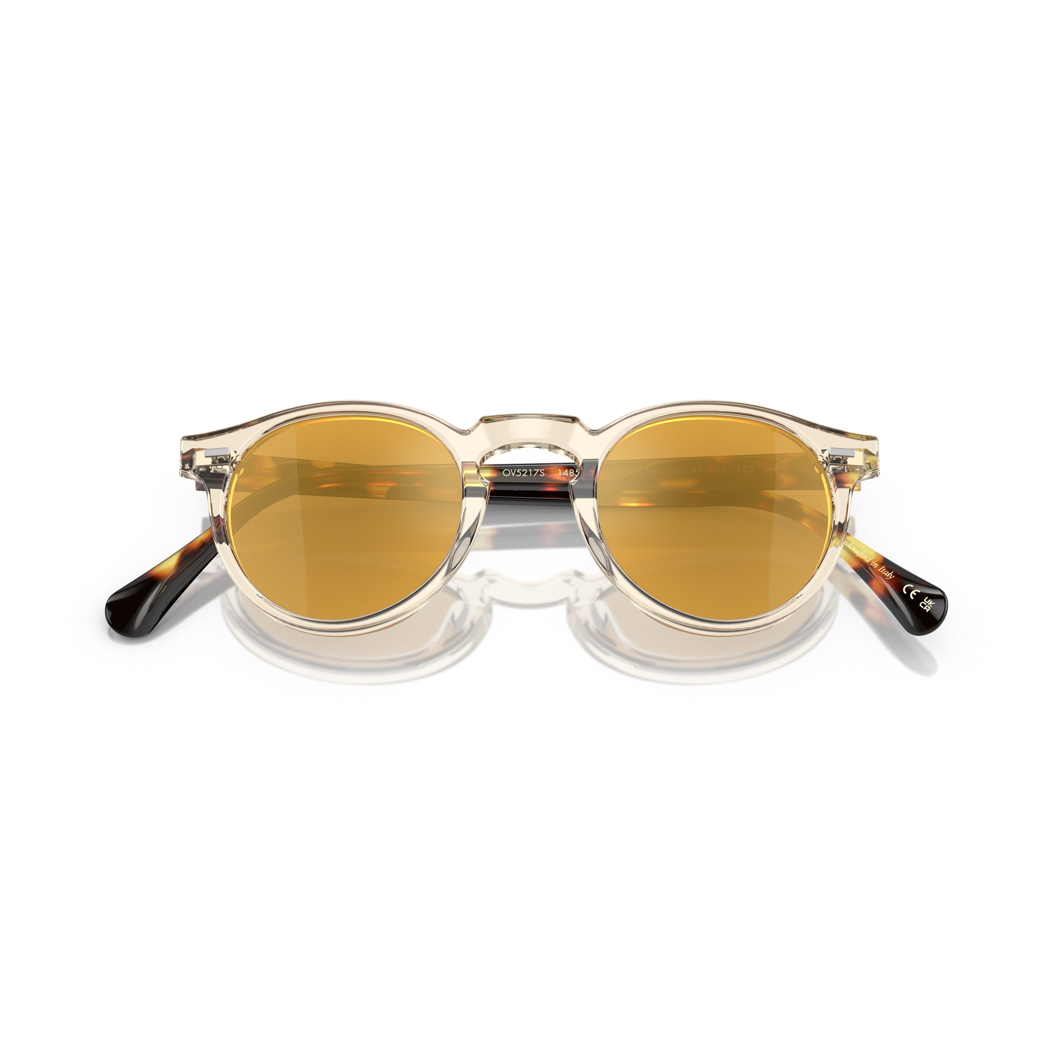 0ov5217s Round Acetate Sunglasses with Tortoiseshell Temples