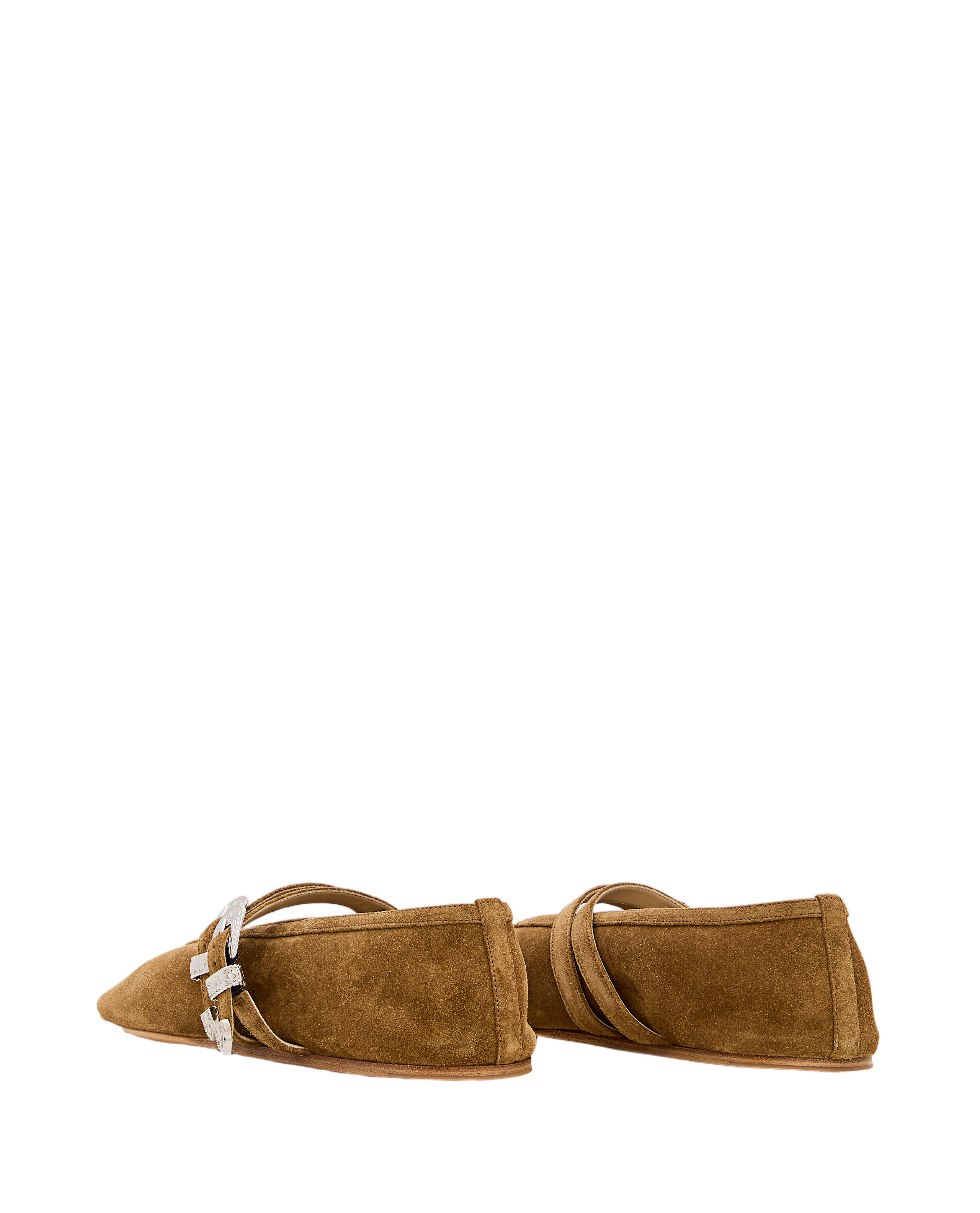 Pointed Suede Ballet Flats With Straps