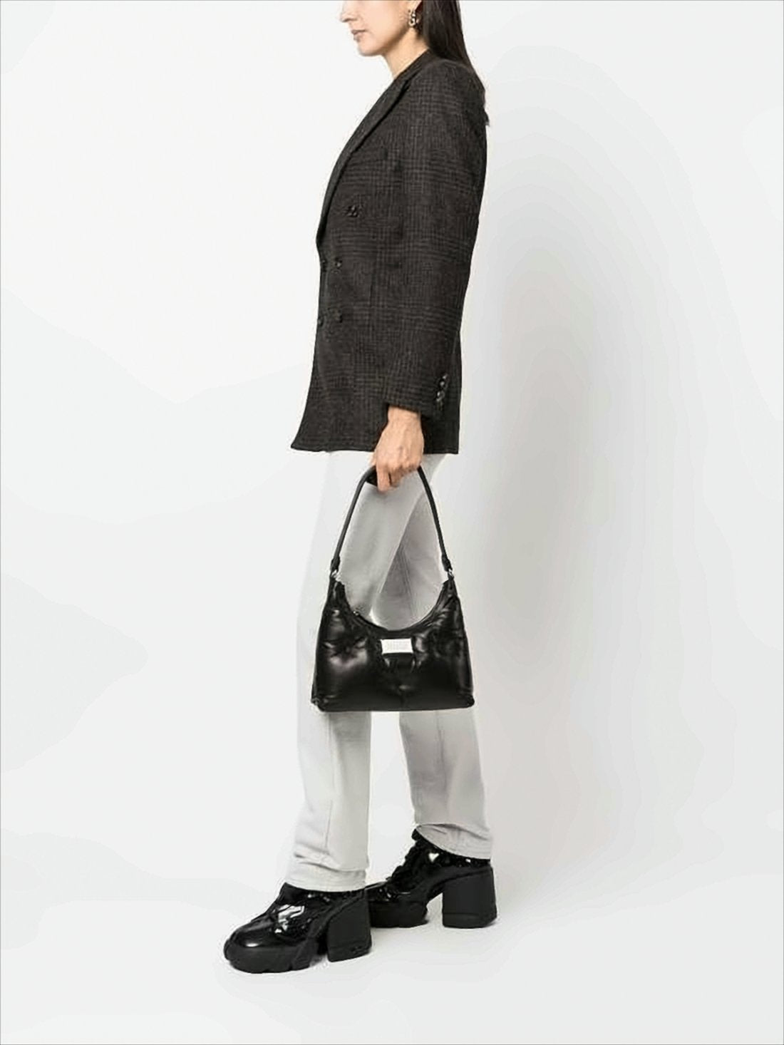 Curved Lambskin Leather Shoulder Bag