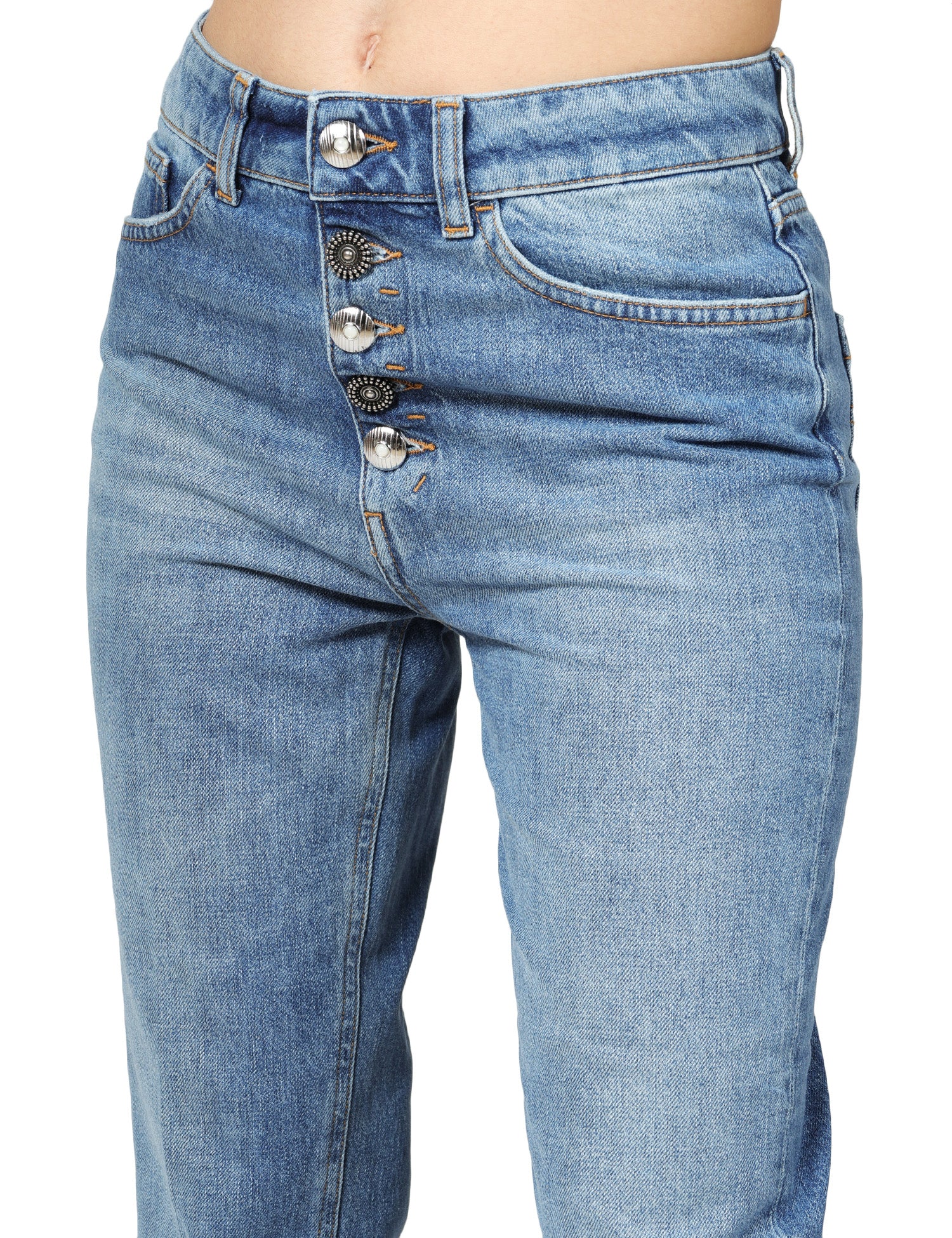 Mid-Rise Jeans with Metallic Buttons and Rolled Cuffs