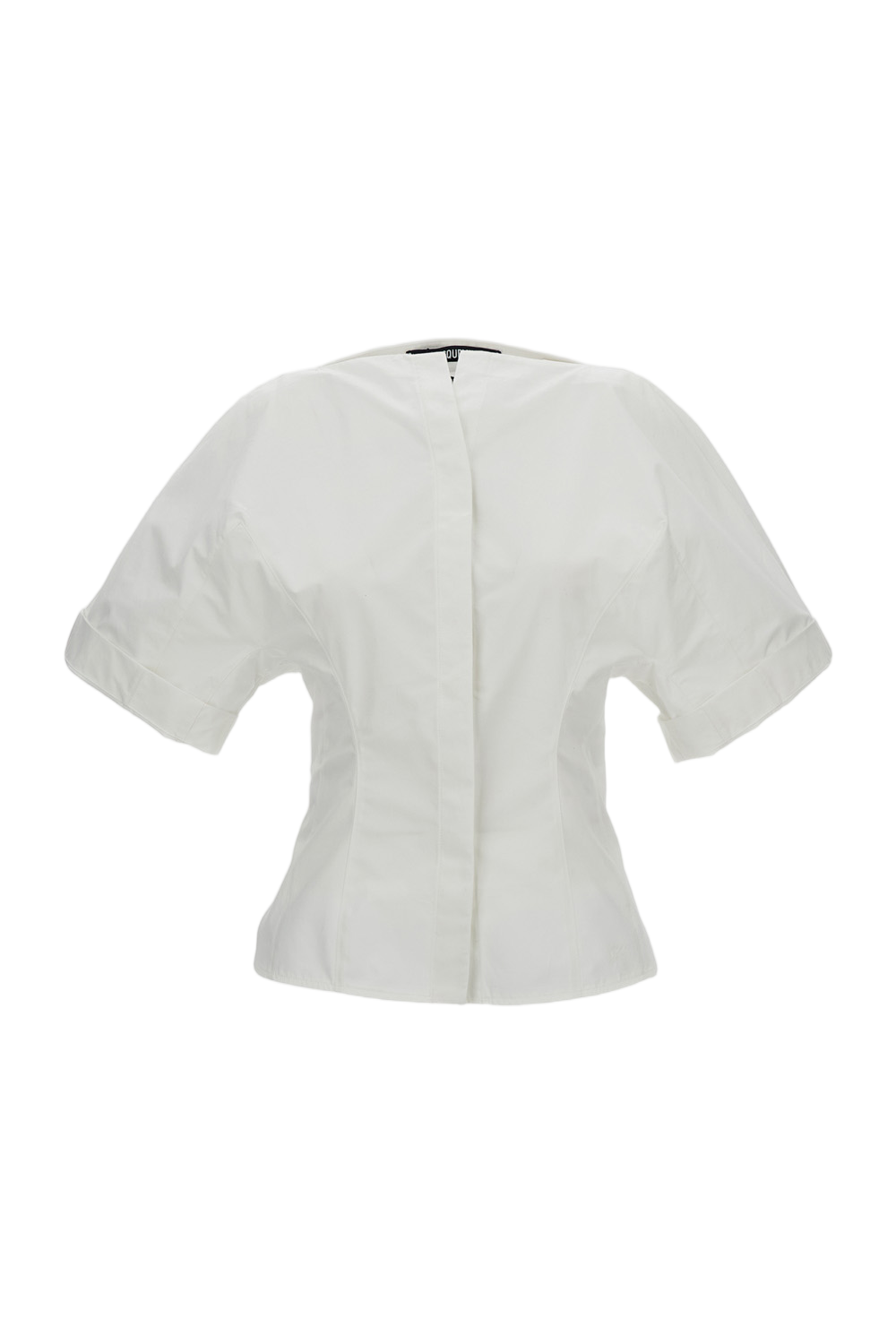Cotton Poplin Shirt with Boat Neckline and Wide Sleeves