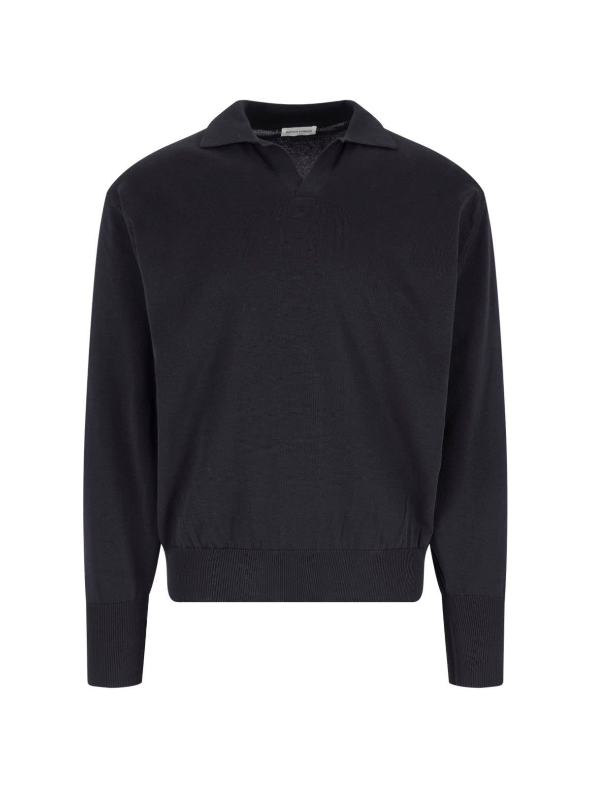 Navy Blue Cotton Ribbed Collar Sweater