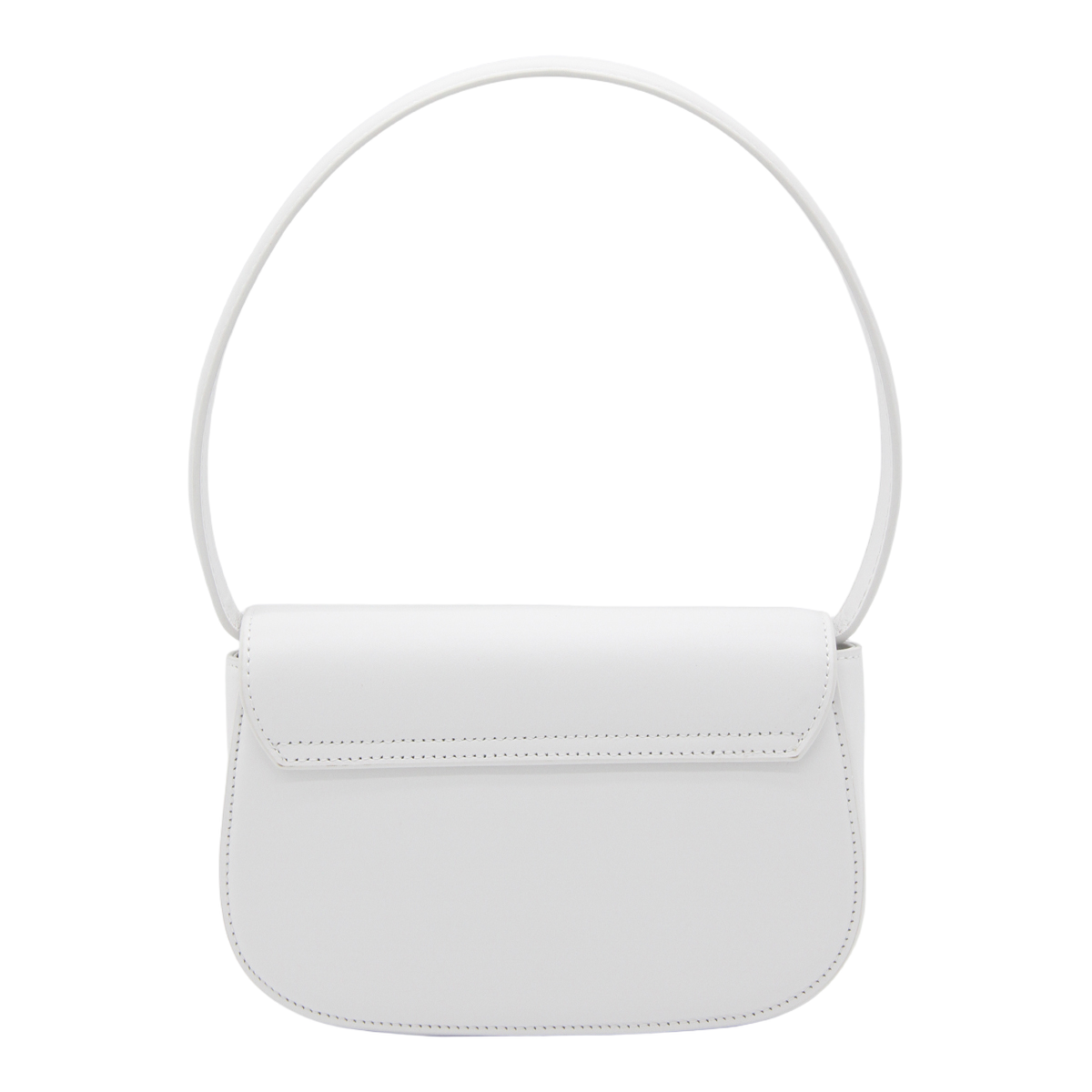 Structured White Handbag with Oversized Logo Emblem