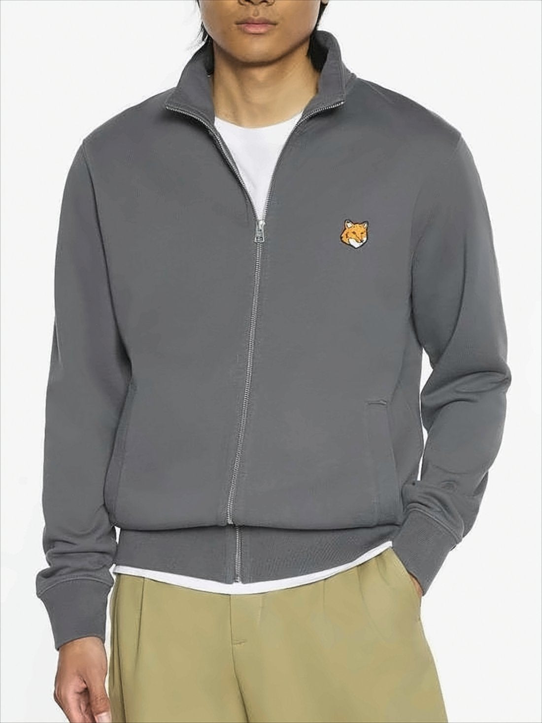 Regular-Fit Grey Sweatshirt With Front Zipper