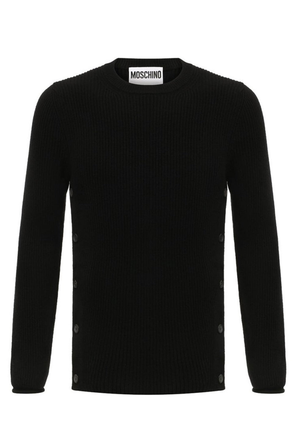 Ribbed Black Wool Knitwear With Decorative Button Accents