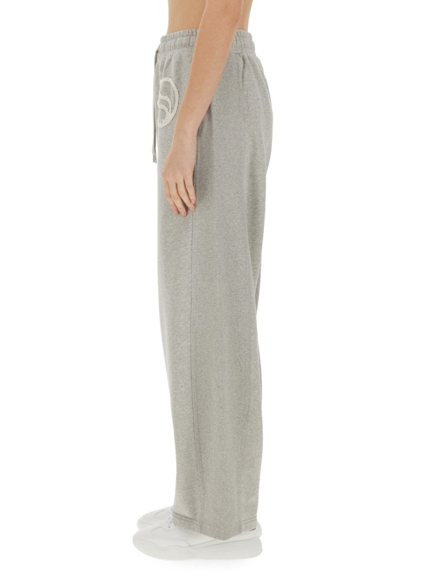 Wide Leg Cotton Jogging Pants With Subtle Logo