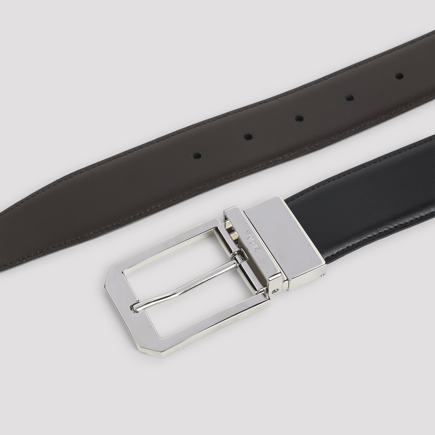 Reversible Leather Belt with Polished Buckle
