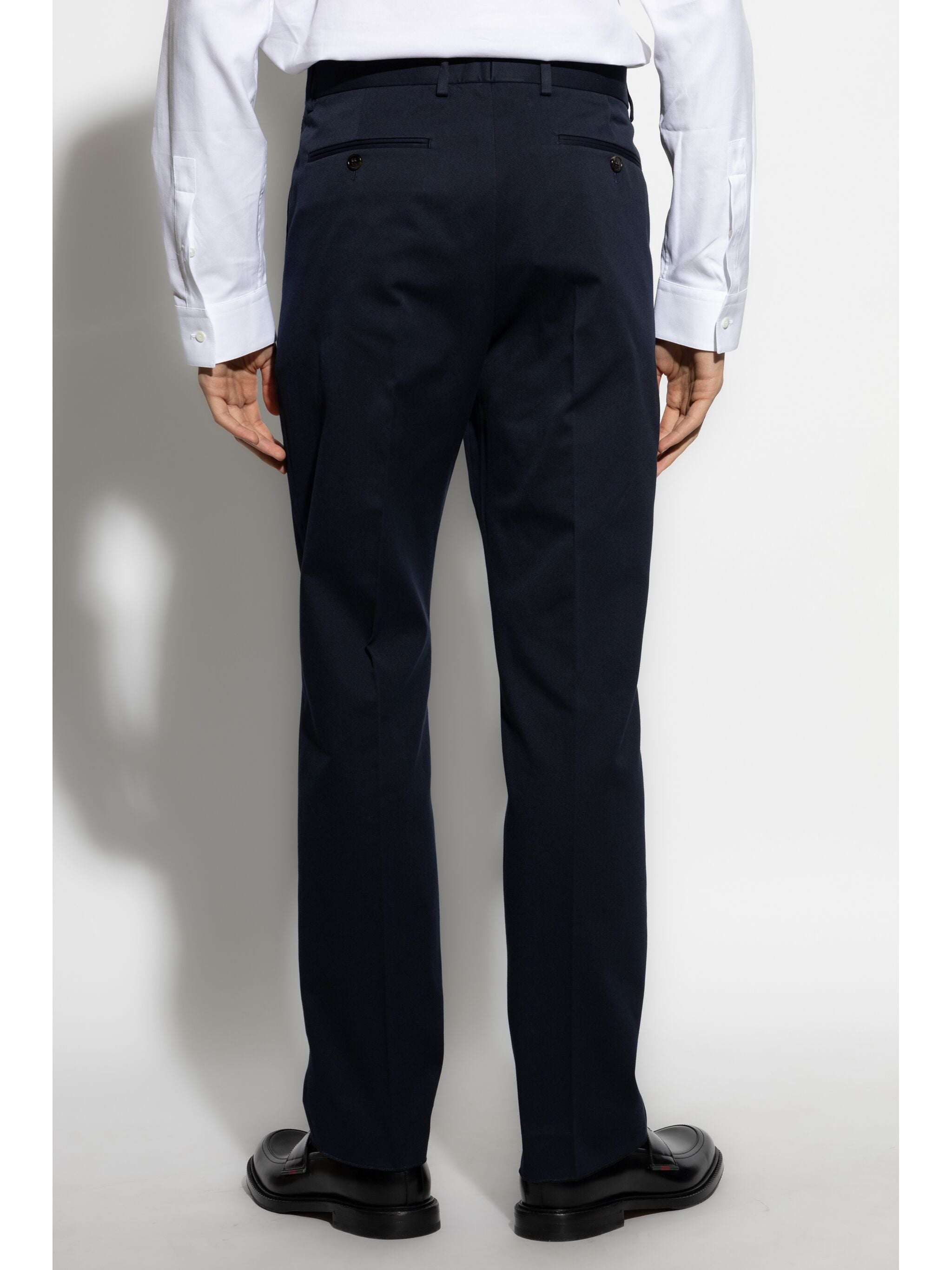 Blue Tailored Cotton Gabardine Web Trousers