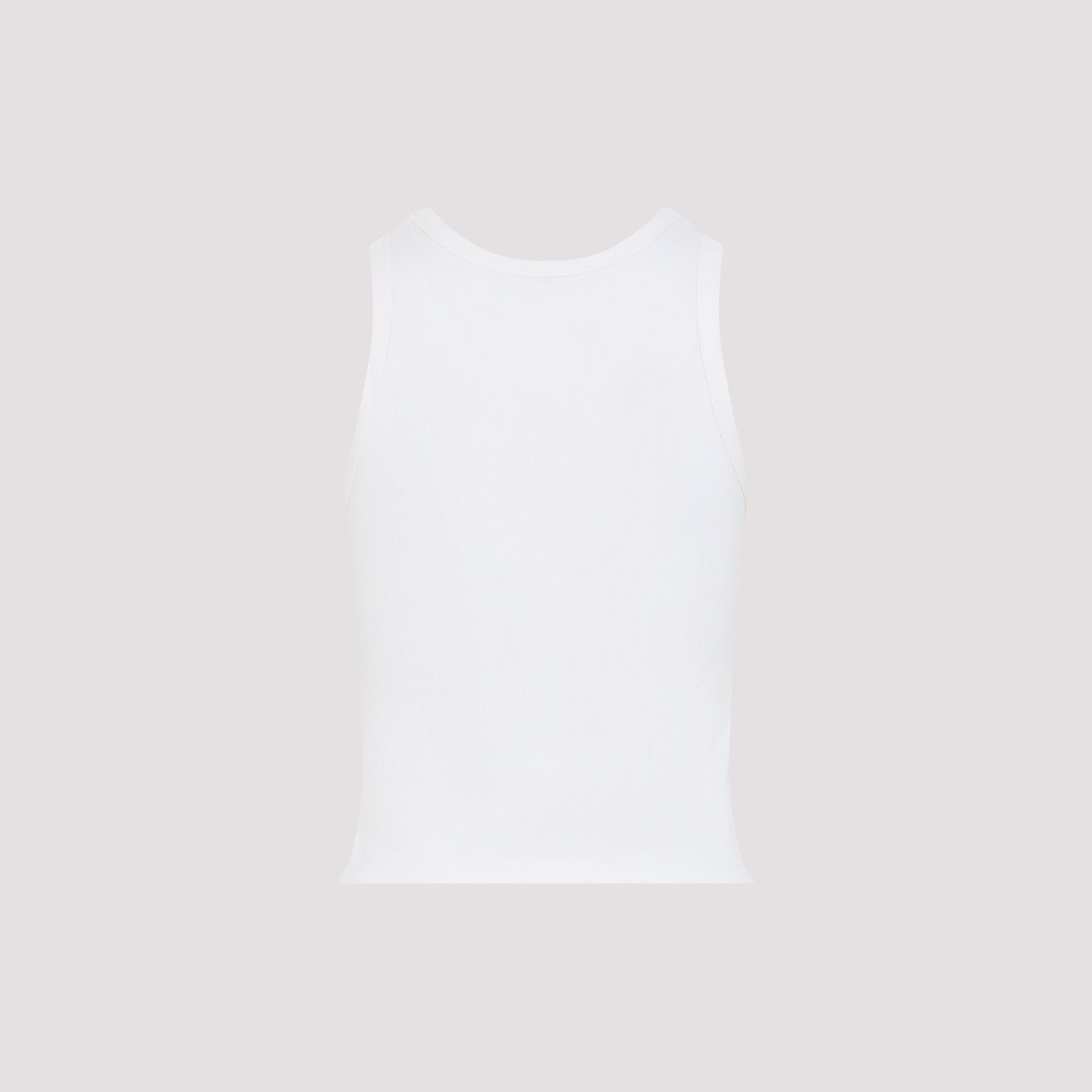 Ribbed White Tank Top with Tonal Triomphe Logo