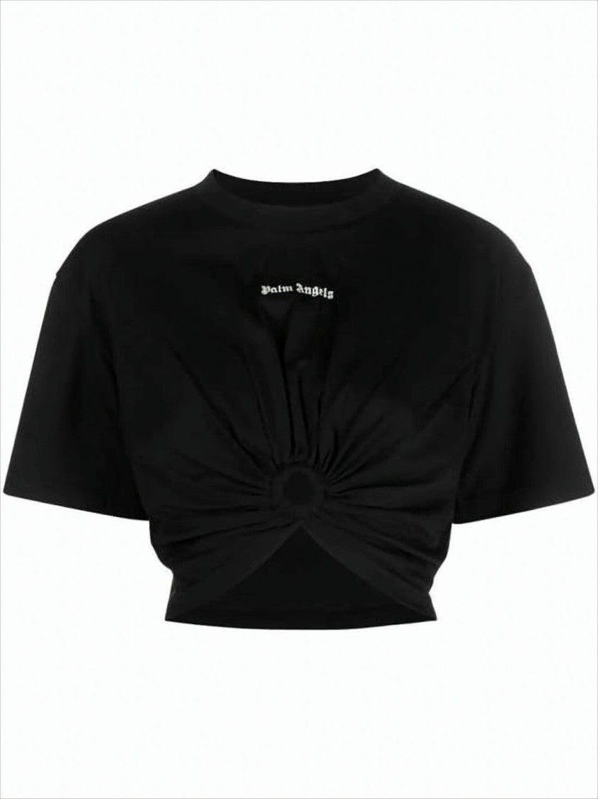 Cropped Black Cotton Top with Front Twist Detail