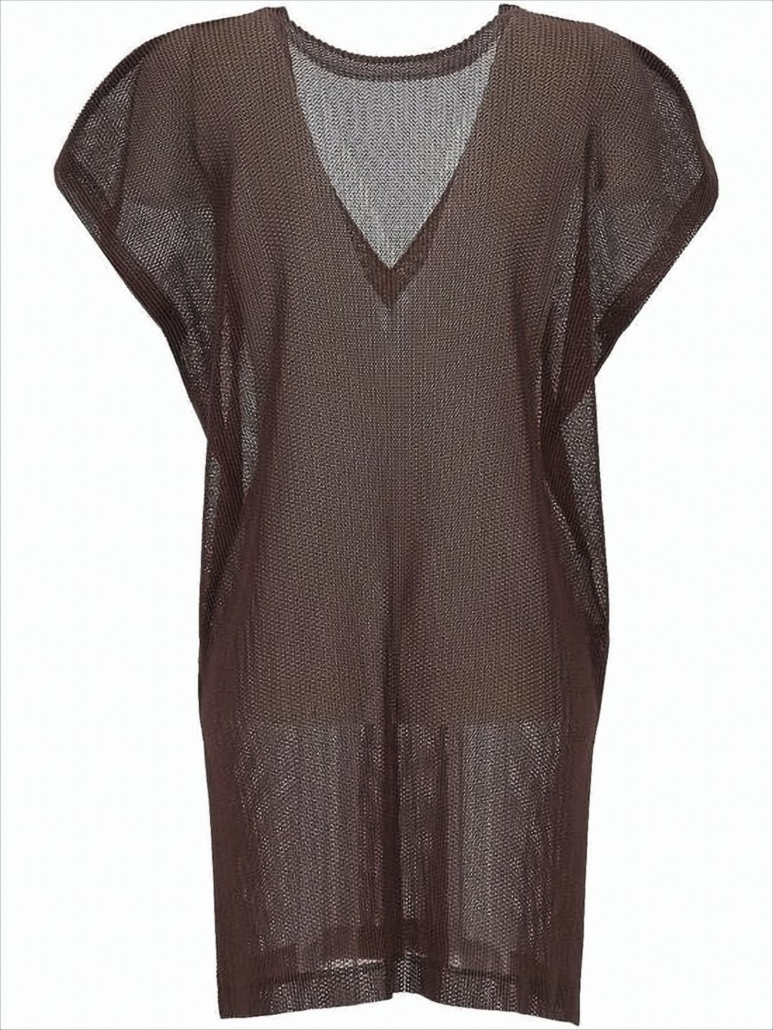 Semi-Sheer Brown Top with Deep V-Neckline