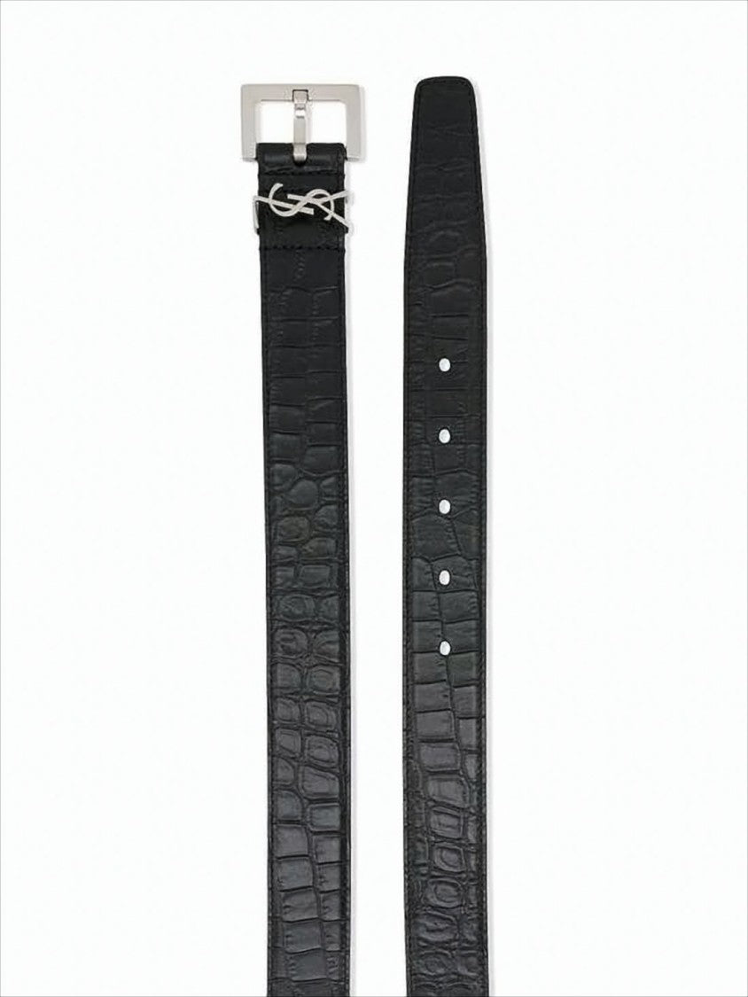Textured Crocodile Pattern Leather Belt