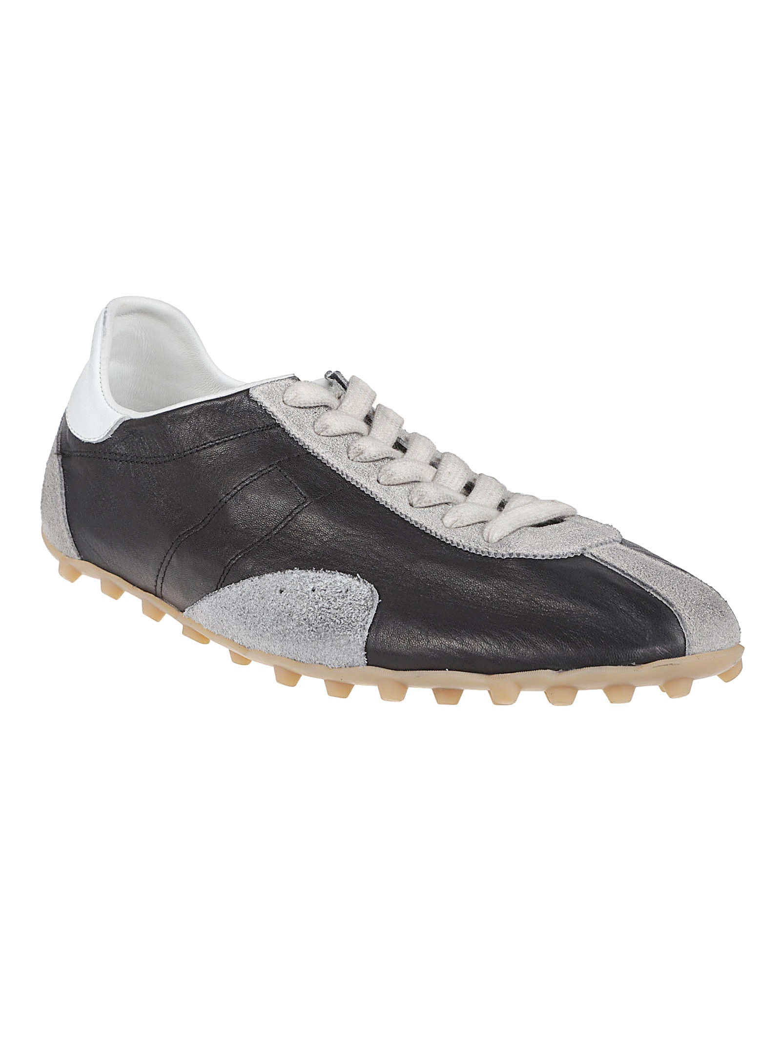 Low-Profile Black Leather Sneakers with Suede Accents