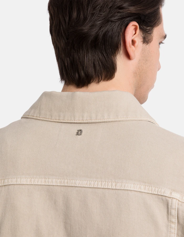Structured Beige Denim Jacket with Flap Pockets