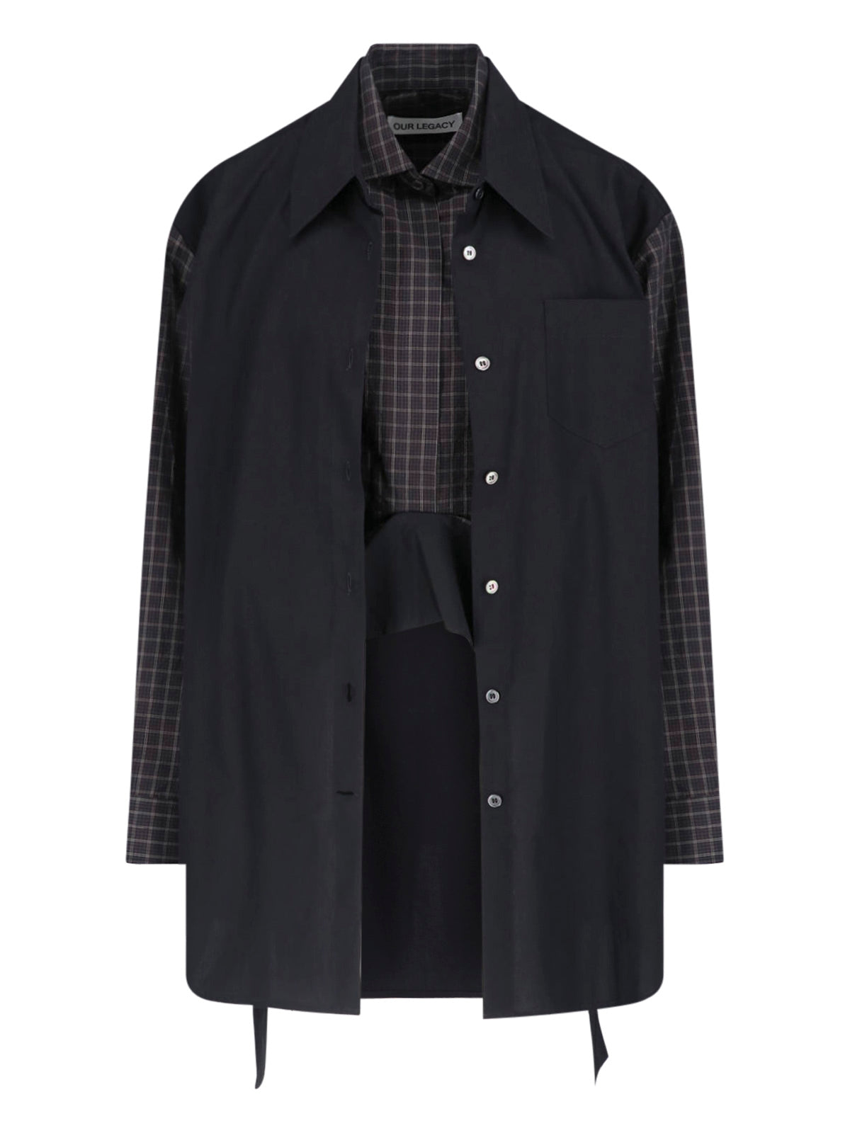 Black Layered Checkered Detail Shirt