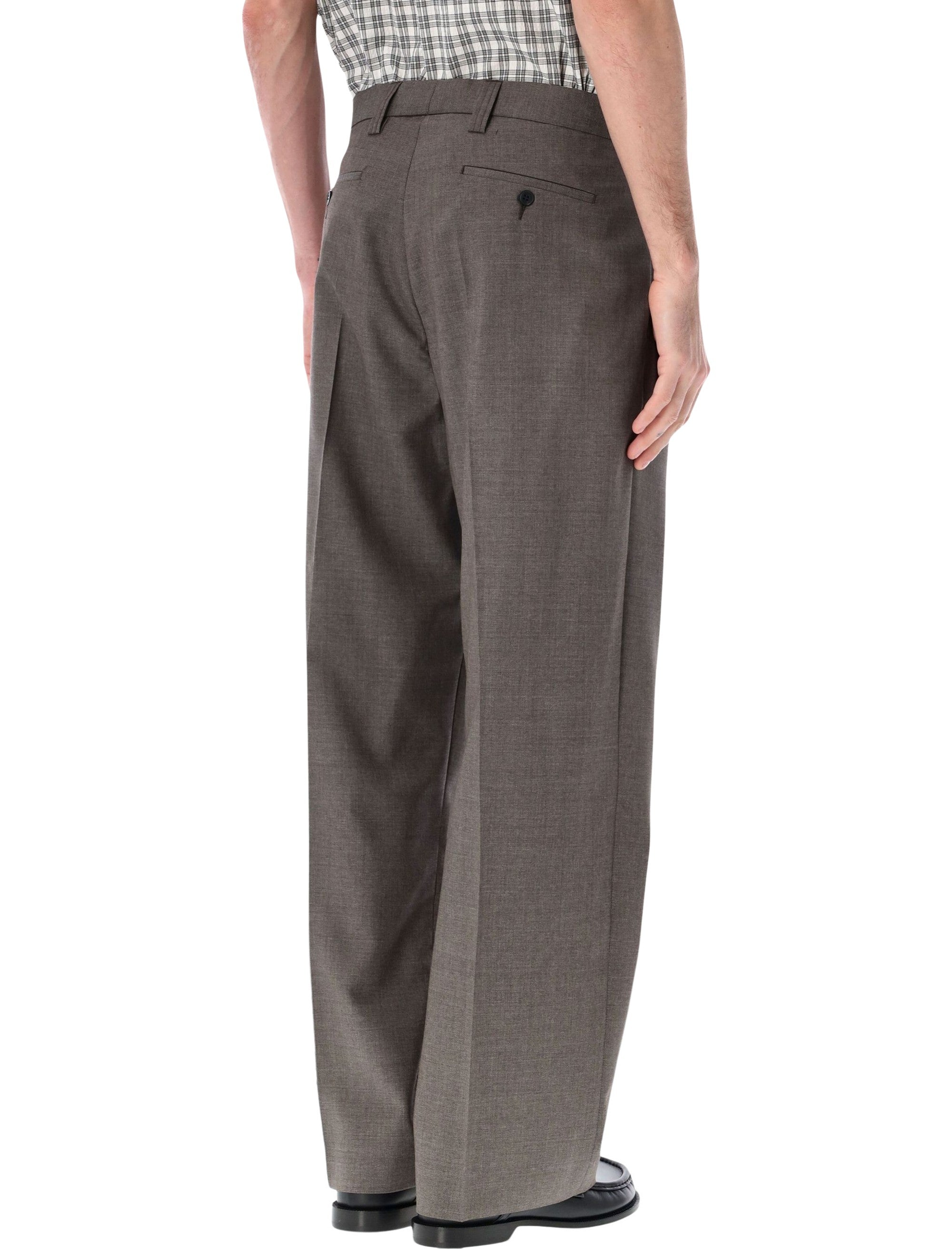 Classic Light Taupe Wide Straight Wool Trousers