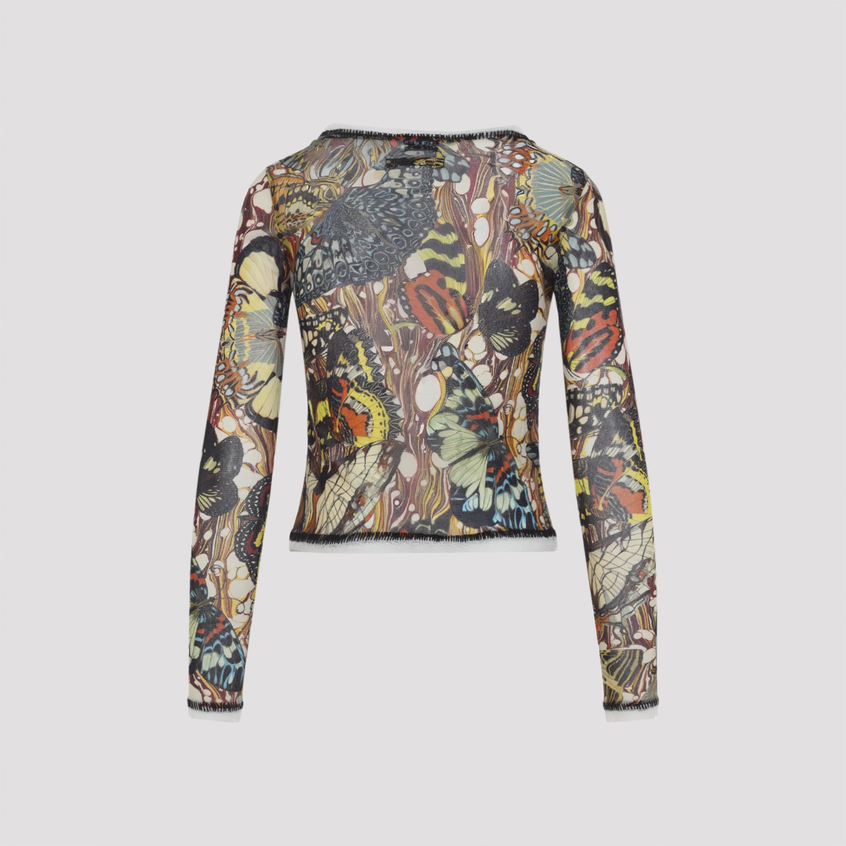 Multicolor Butterfly Pattern Semi-Sheer Sweater