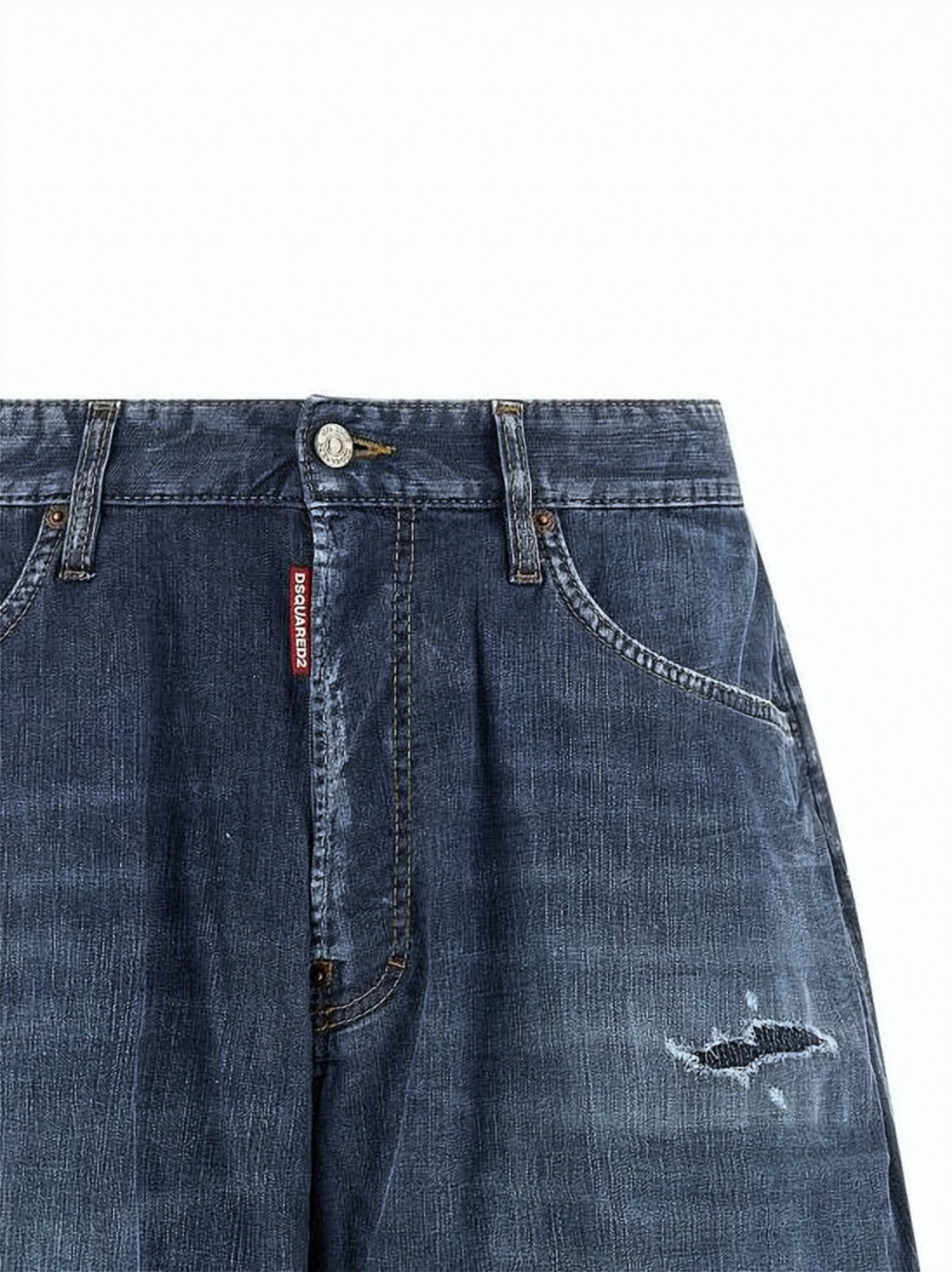 Blue Distressed Relaxed Fit Denim Shorts