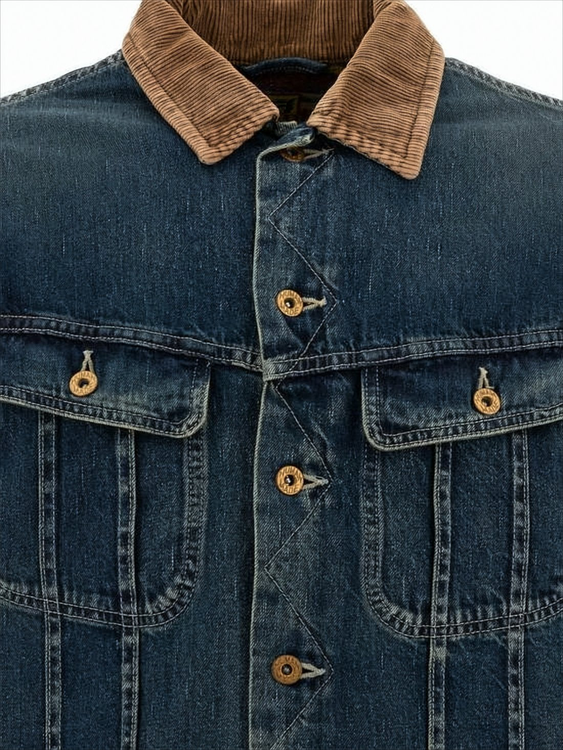 Medium-Dark Wash Denim Jacket with Corduroy Collar