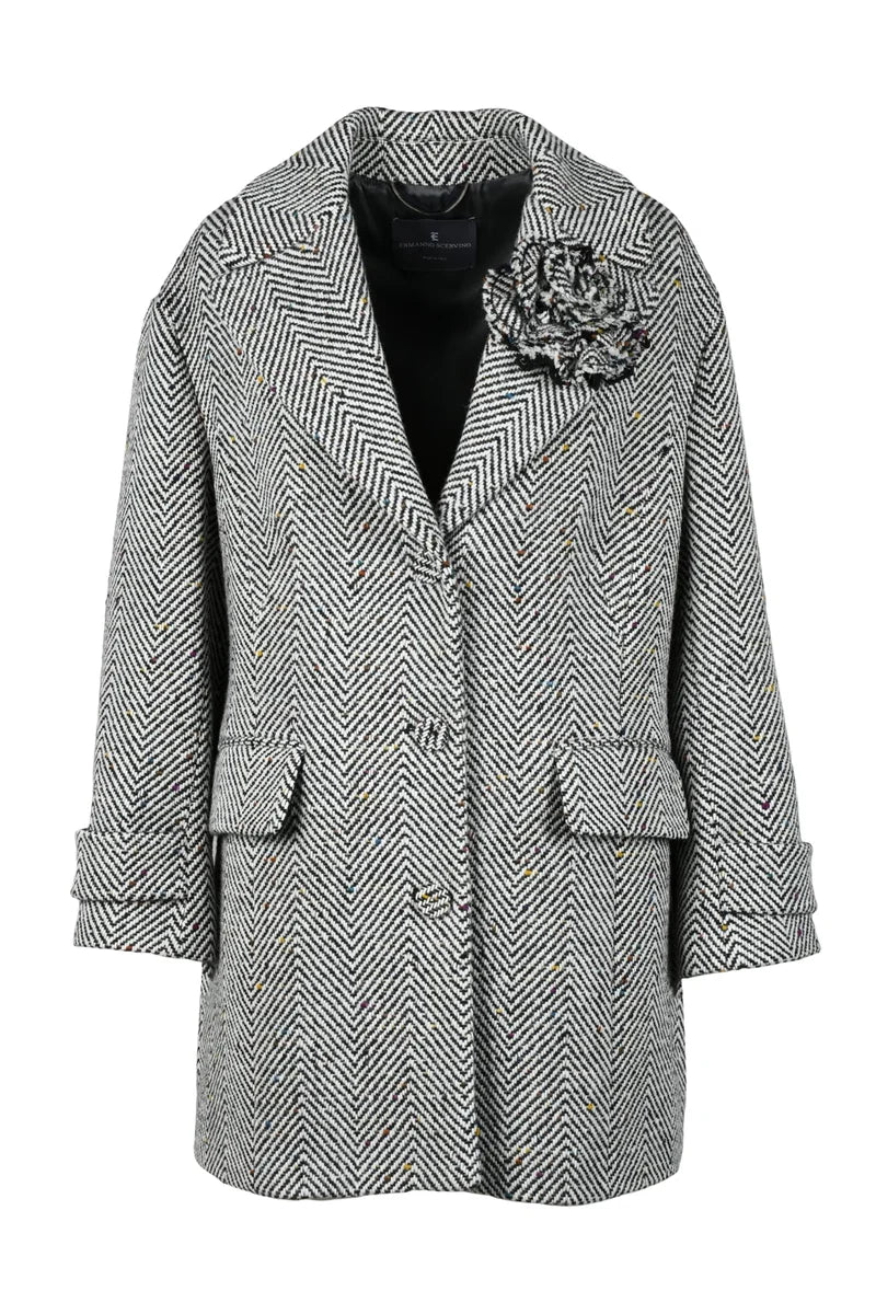 Button Coat - White/Black