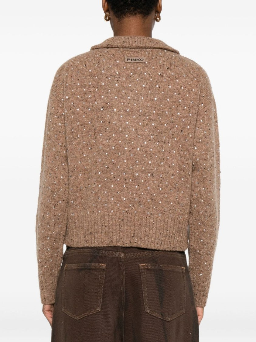 Camel Knit Top with Deep V-Neckline