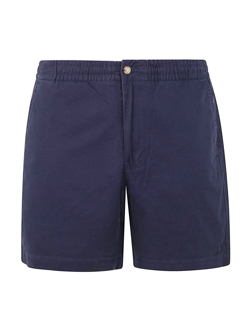 Deep Navy Tailored Shorts with Elastic Waistband and Button Closure