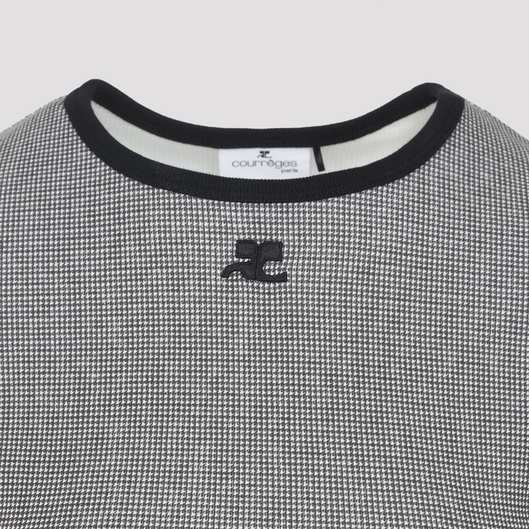 Fitted Micro-Check T-Shirt With Ribbed Trims