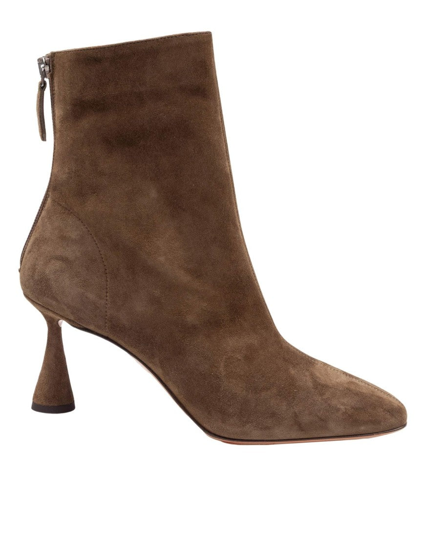 Green Suede Ankle Boots With Tapered Toe