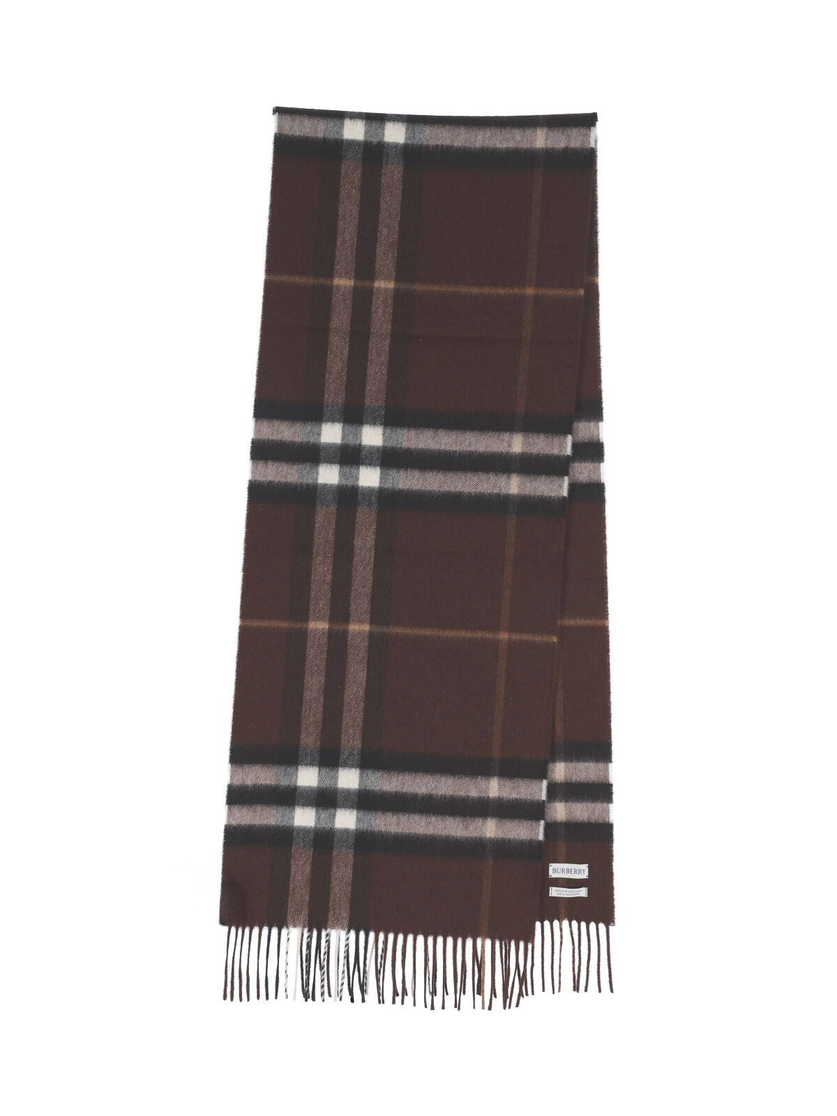 "Check" Scarf, In Brown Brushed Cashmere