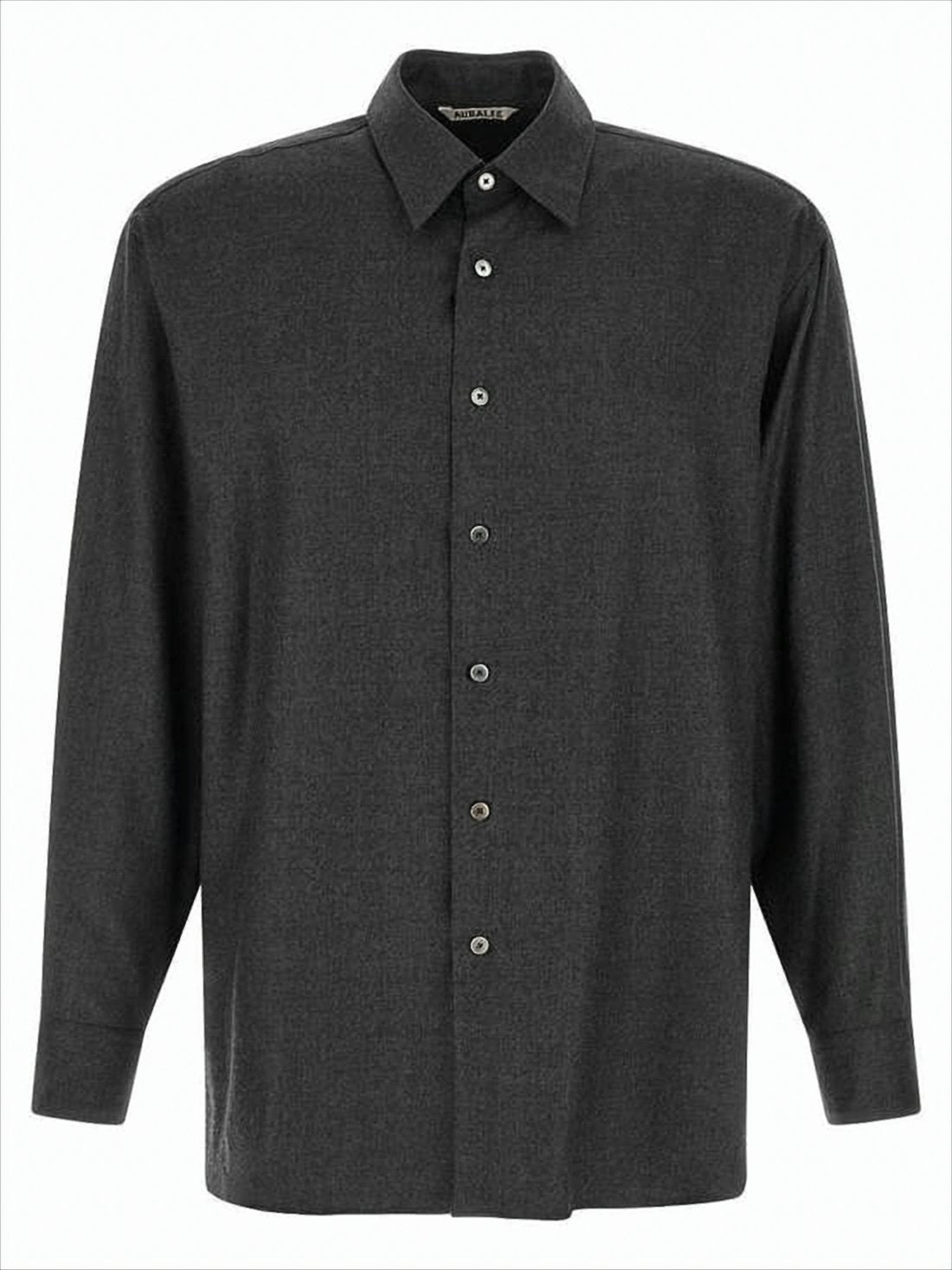 Relaxed Fit Wool Shirt With Classic Collar