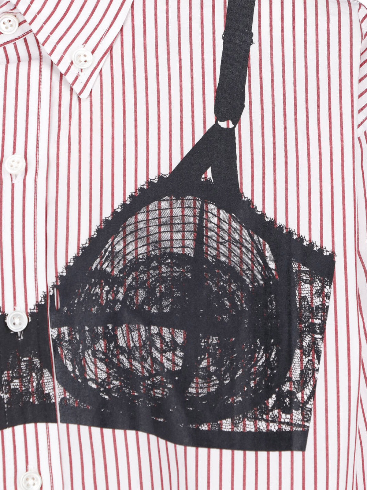 Red/White Striped Lace Overlay Shirt