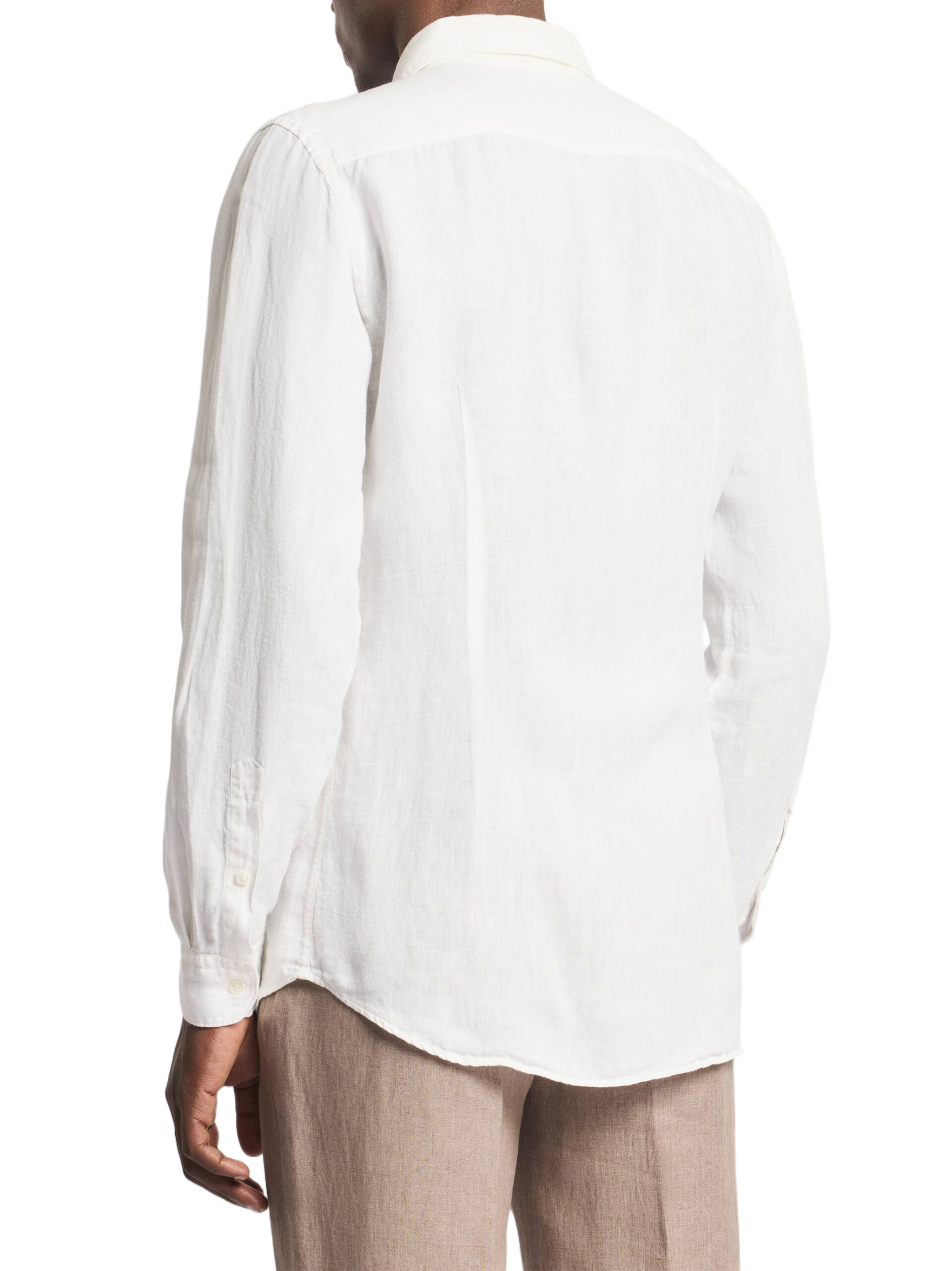 White Long-Sleeve Button-Down Textured Shirt