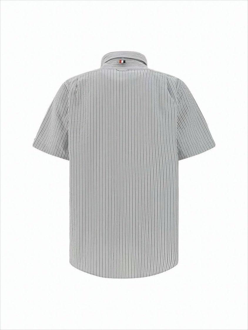 Short-Sleeved Button-Up Shirt with Vertical Stripes