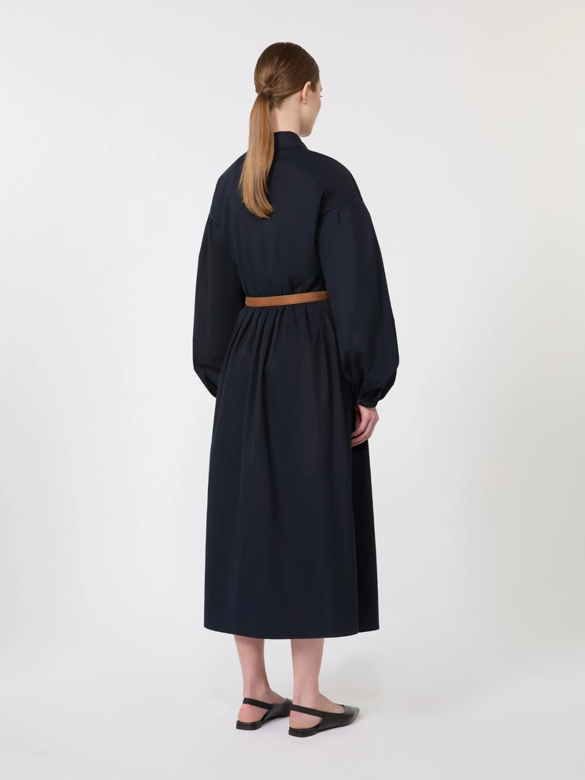 Midi Dress with Puff Sleeves and Cinched Waist
