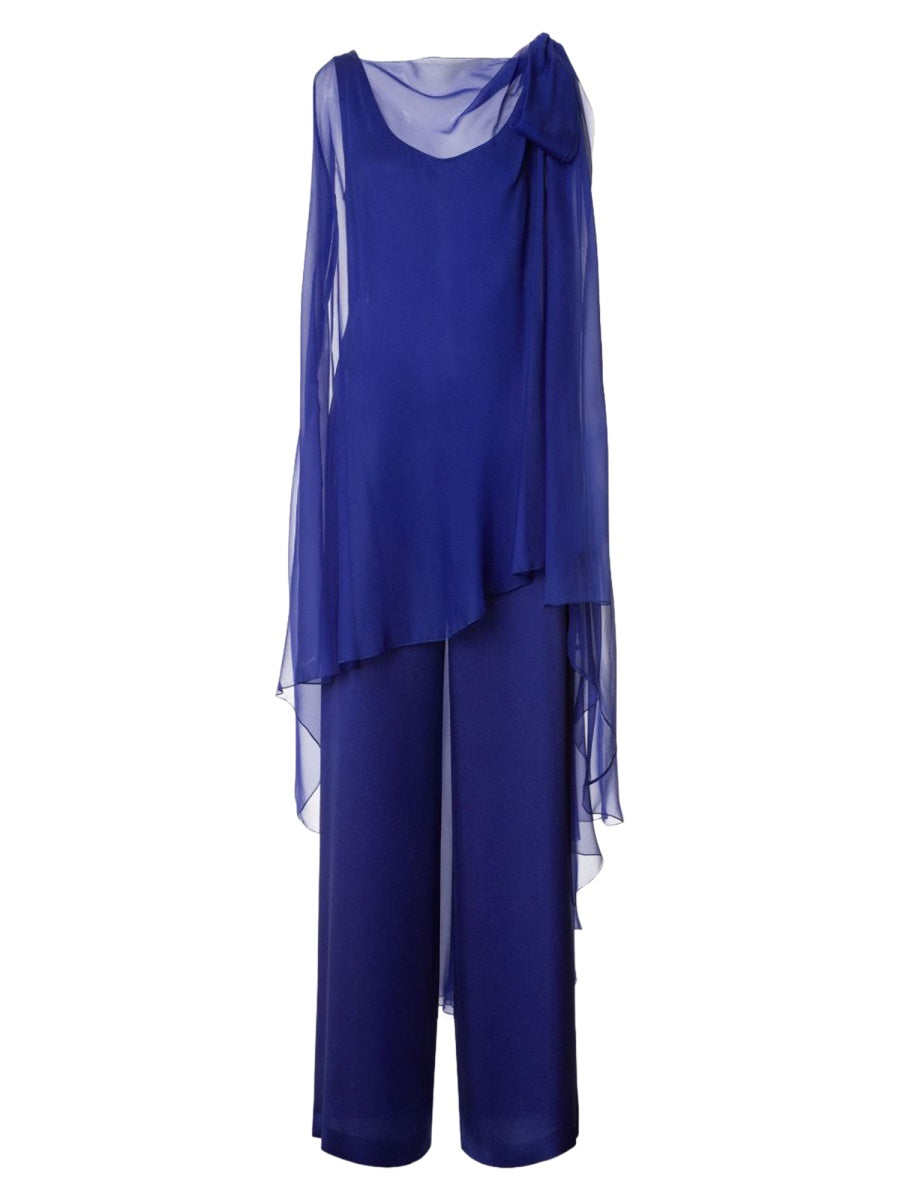 Silk Jumpsuit with Sheer Overlay