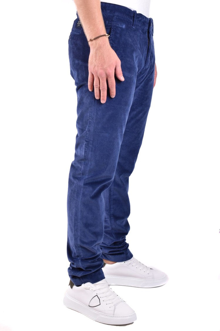 Tailored Dark Blue Trousers With Subtle Corduroy Texture