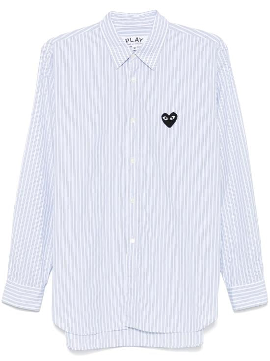 Button-Up Blouse with Vertical Stripes and Embroidered Heart