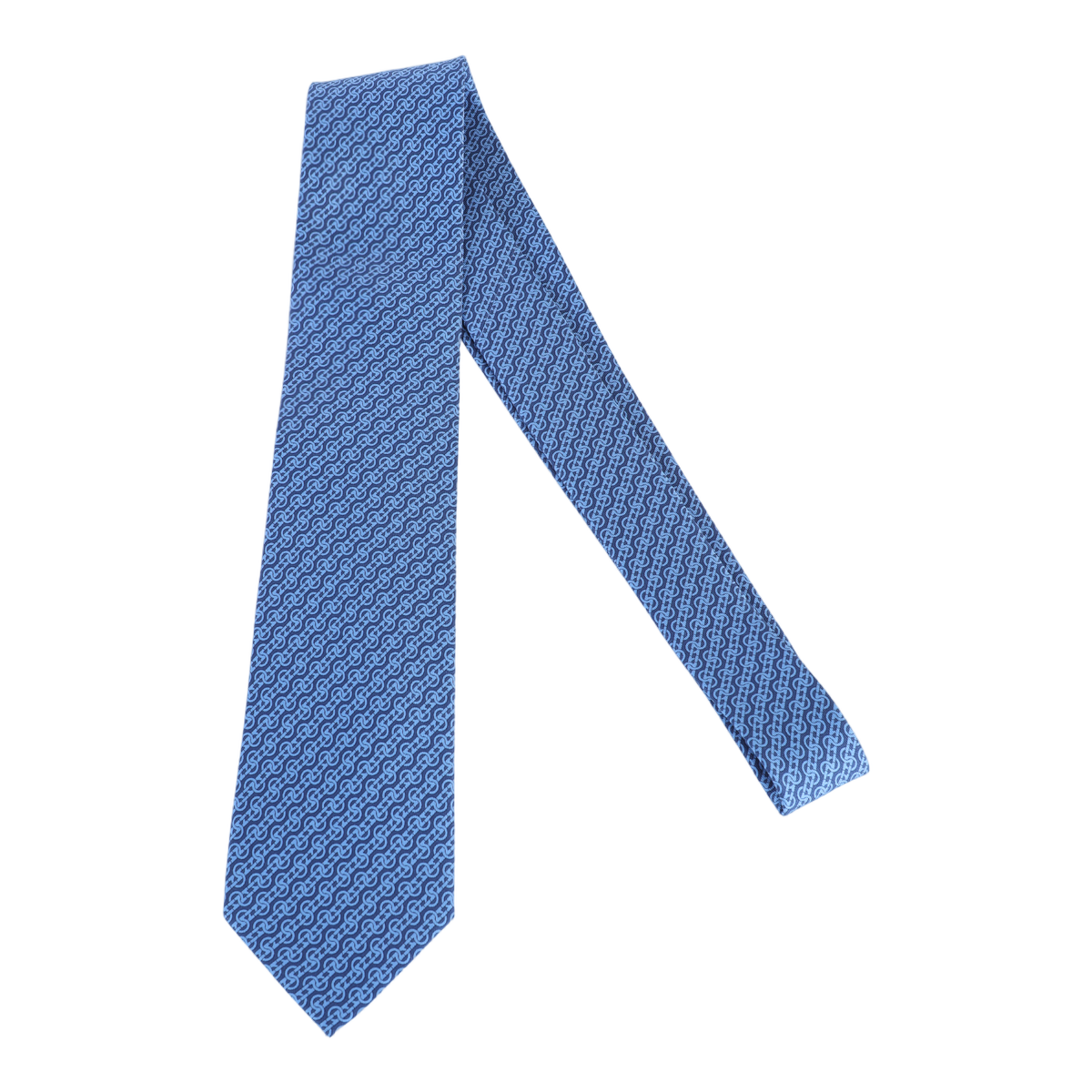 Slim Blue Necktie with Geometric Pattern