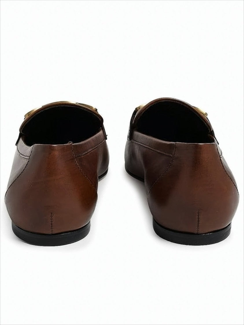 Polished Leather Loafers with Metallic Buckle Detail
