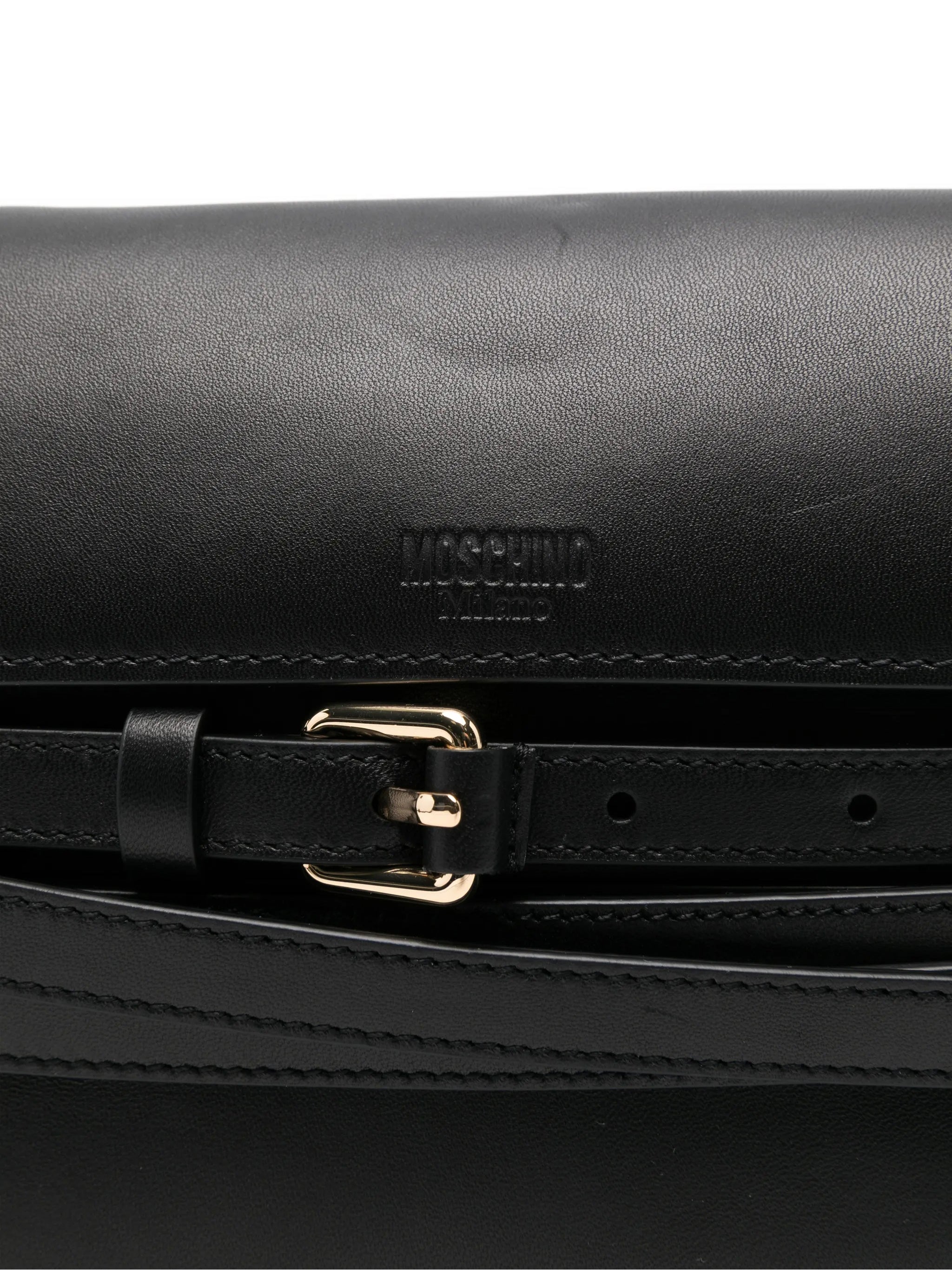 Fold-Over Nappa Leather Shoulder Bag With Gold
