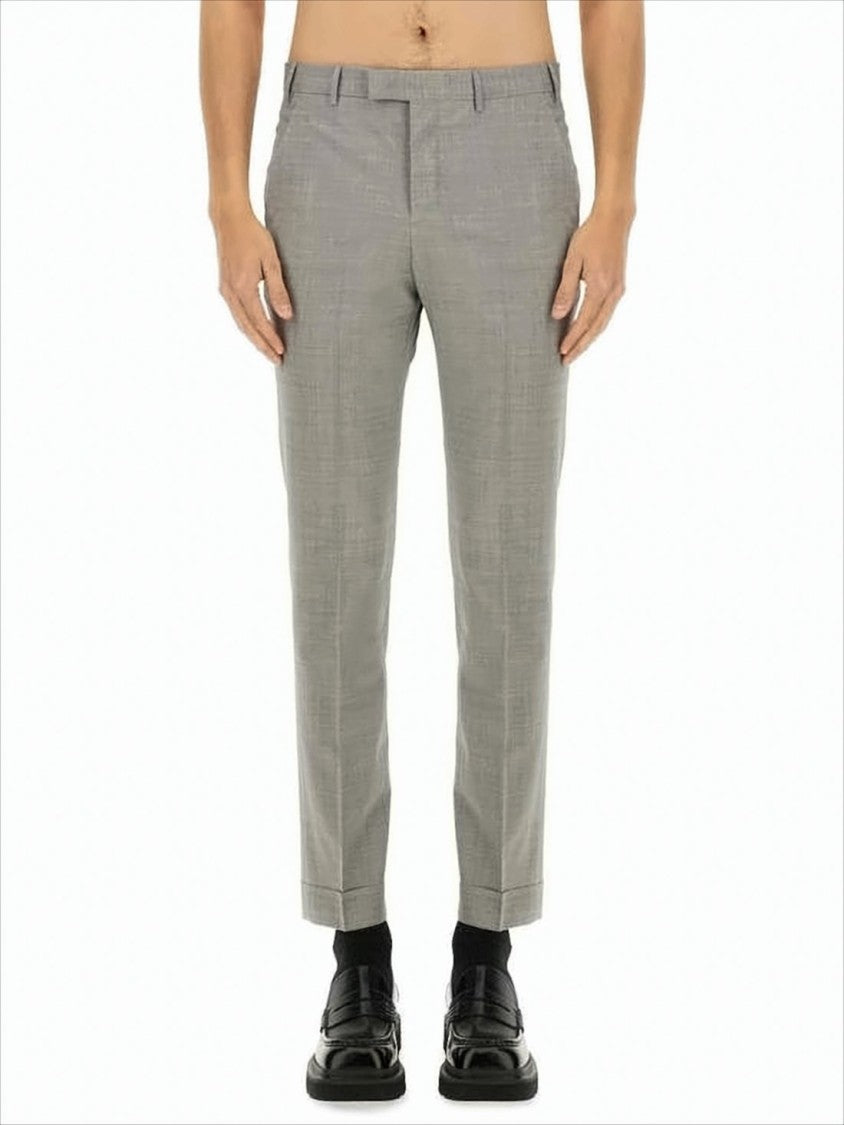 Straight Fit Light Grey Wool Blend Trousers