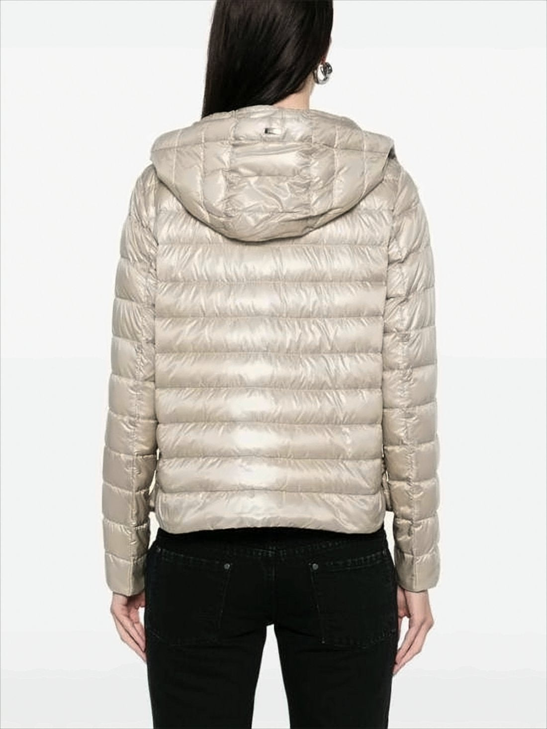 Quilted Padded Jacket With Glossy Finish And Adjustable Hem