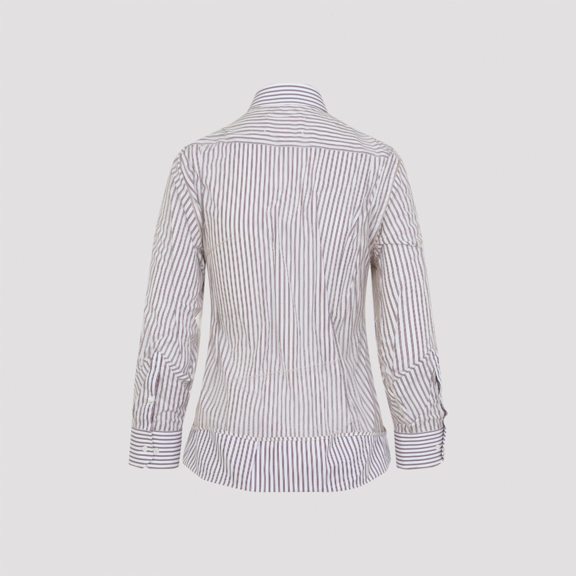 Vertical Stripe Fitted Shirt With Ruffled Detail