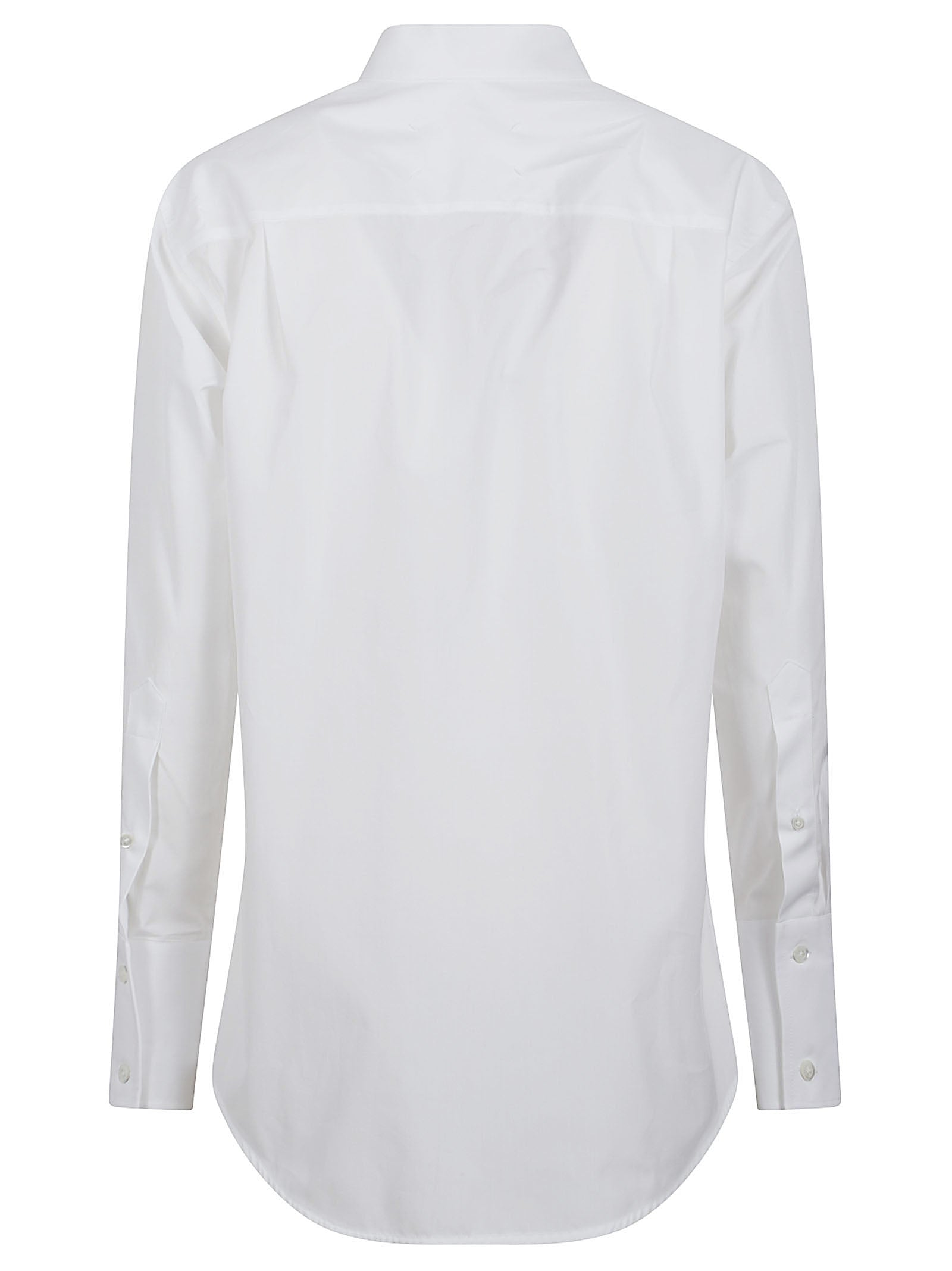 White Cotton Shirt with Classic Collarless Neckline
