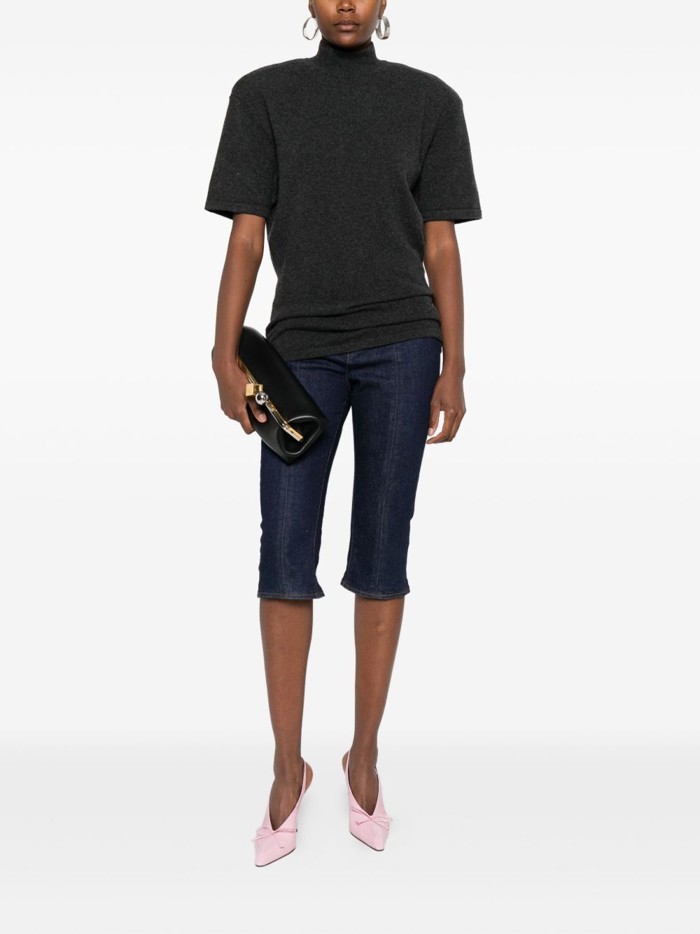High Neck Dark Grey Cashmere Blend Top