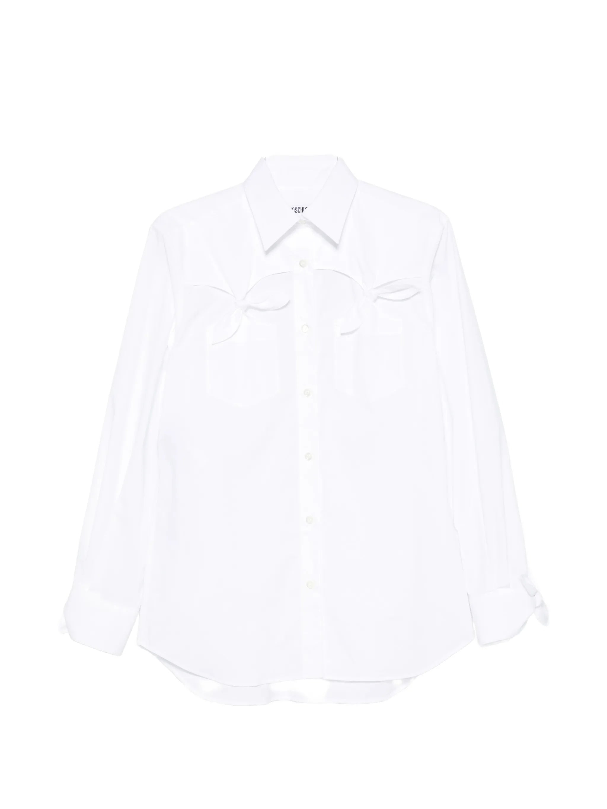 White Button-Up Shirt With Bow Pocket Details